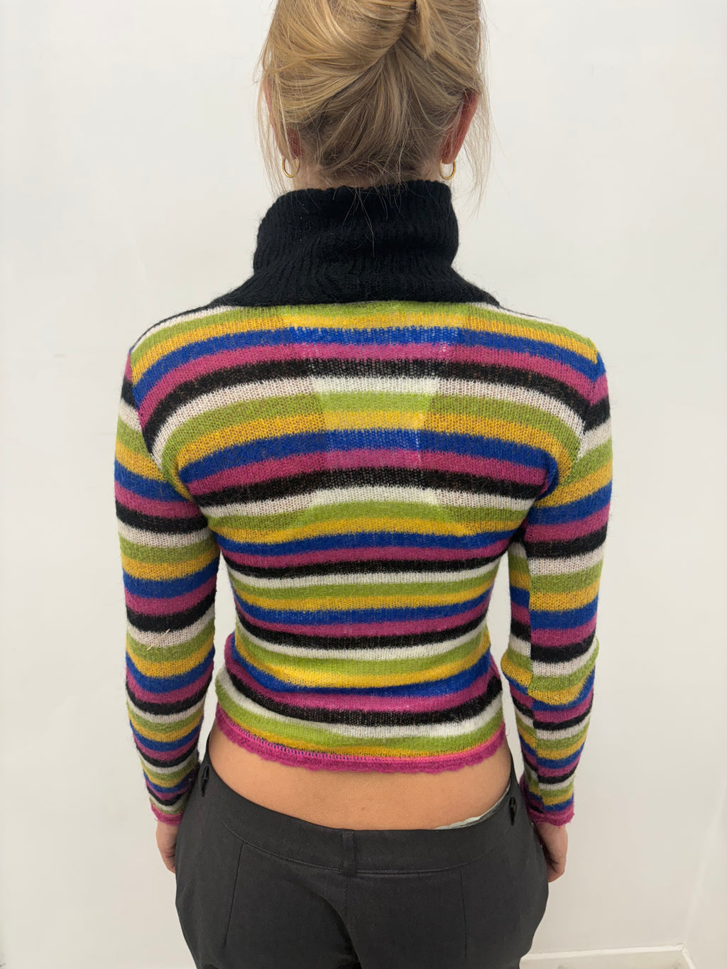 Multicolor Striped Cropped Turtleneck Knit