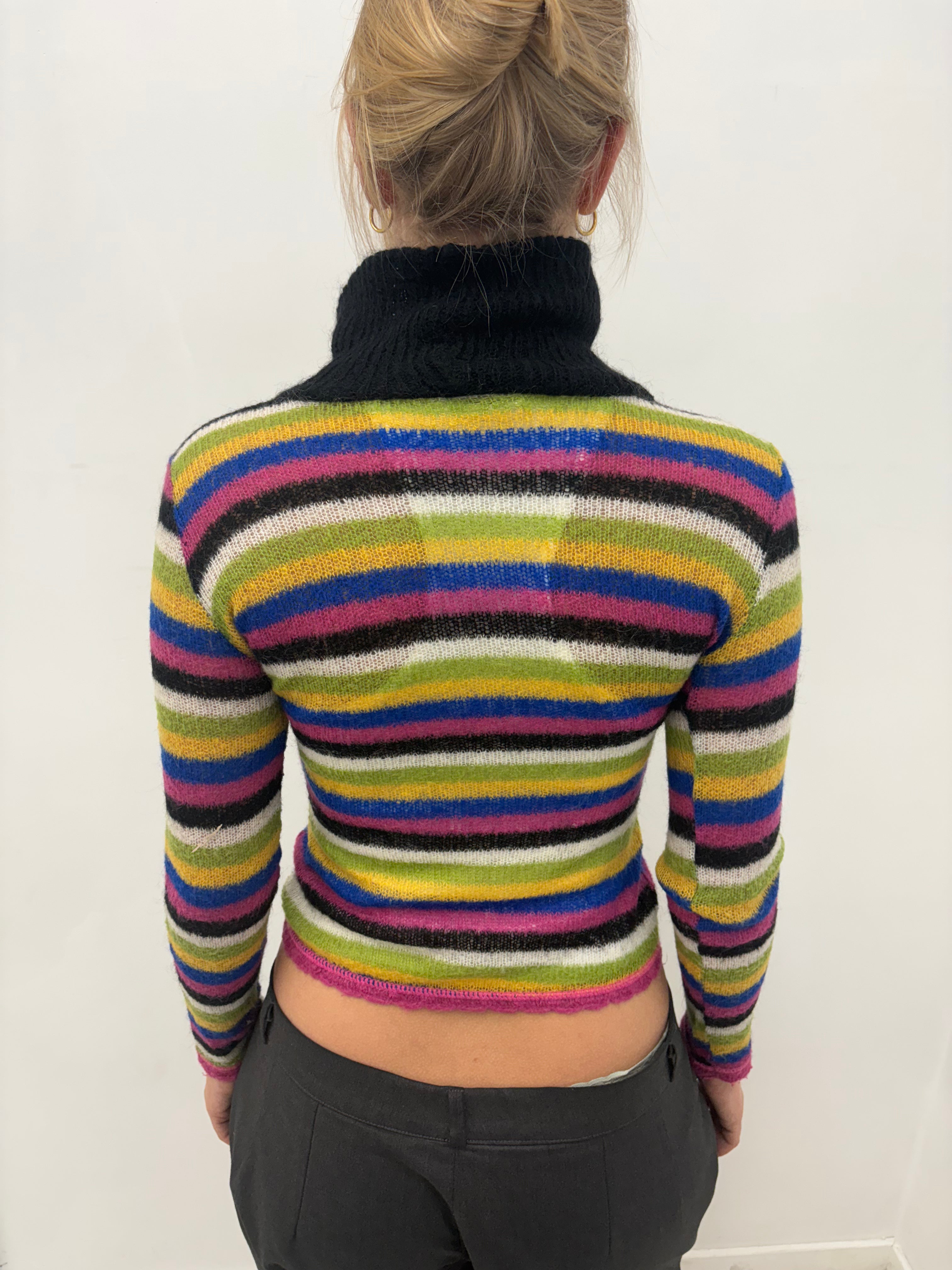 Multicolor Striped Cropped Turtleneck Knit