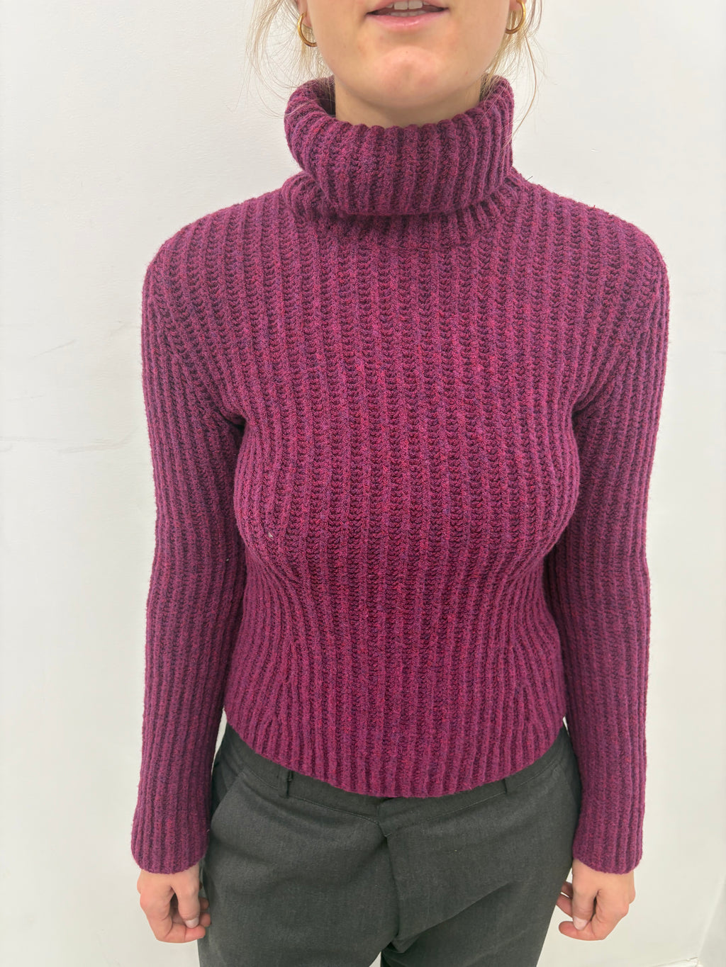 Plum Ribbed Turtleneck Knit Sweater