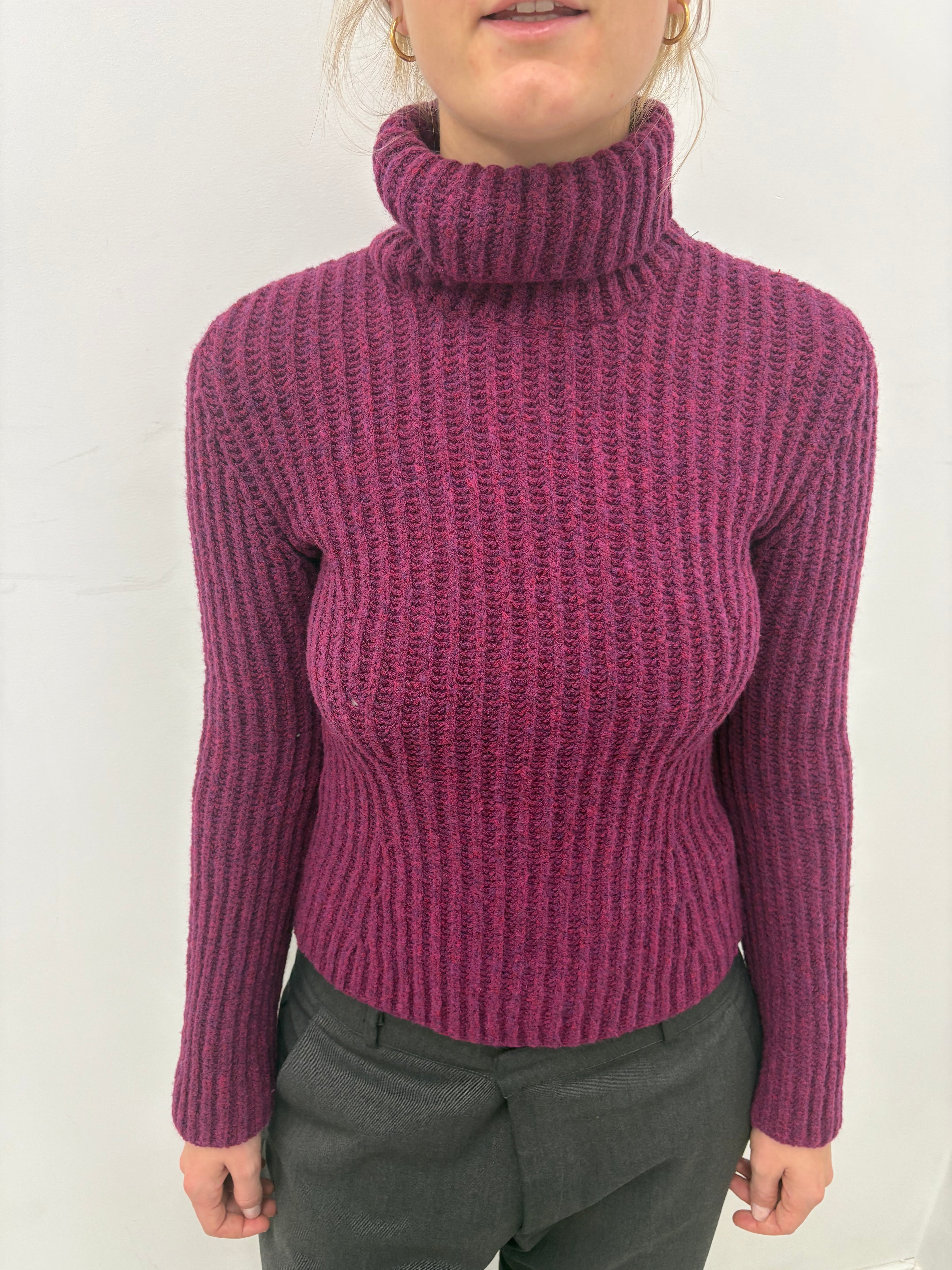 Plum Ribbed Turtleneck Knit Sweater