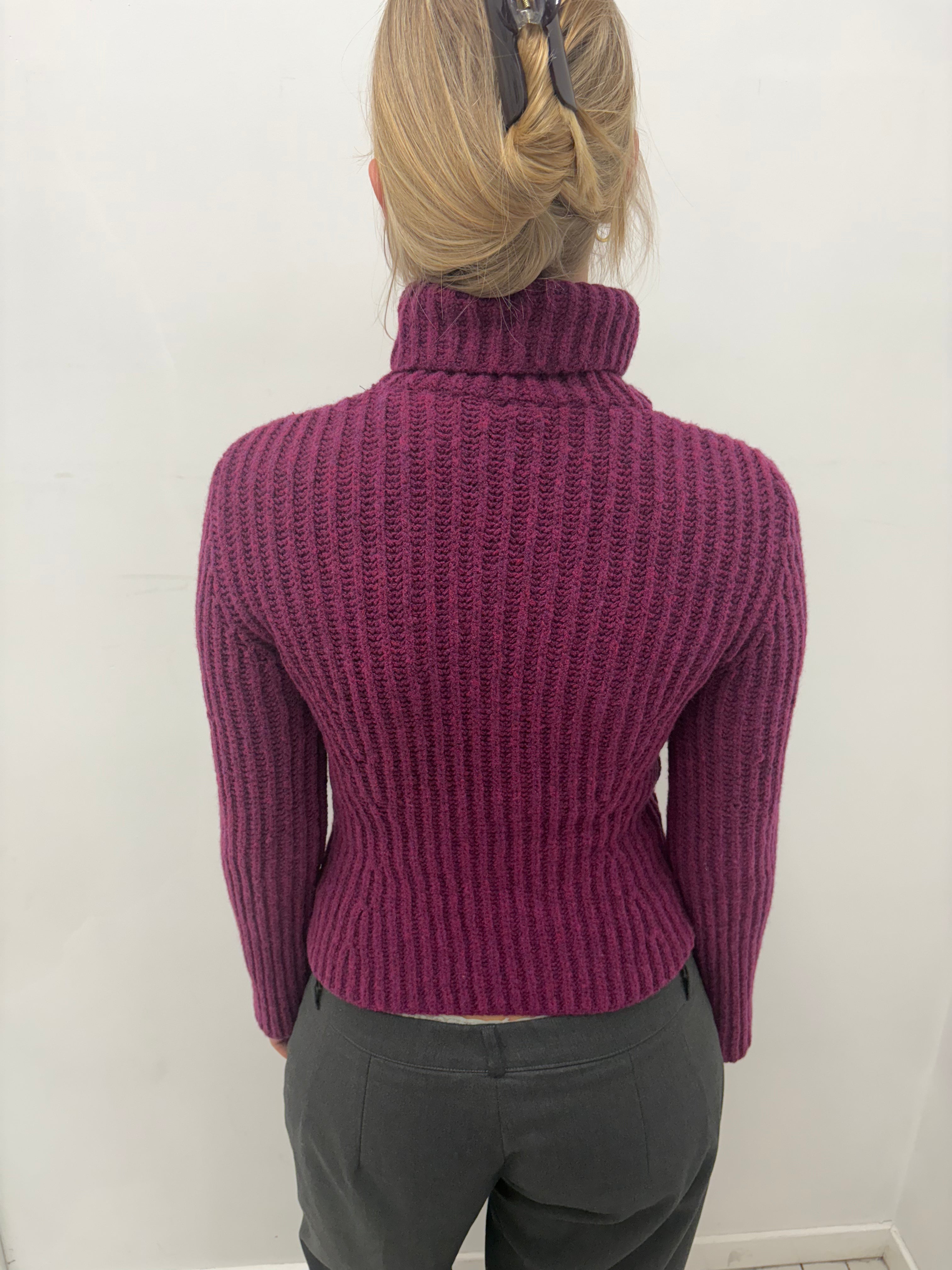 Plum Ribbed Turtleneck Knit Sweater