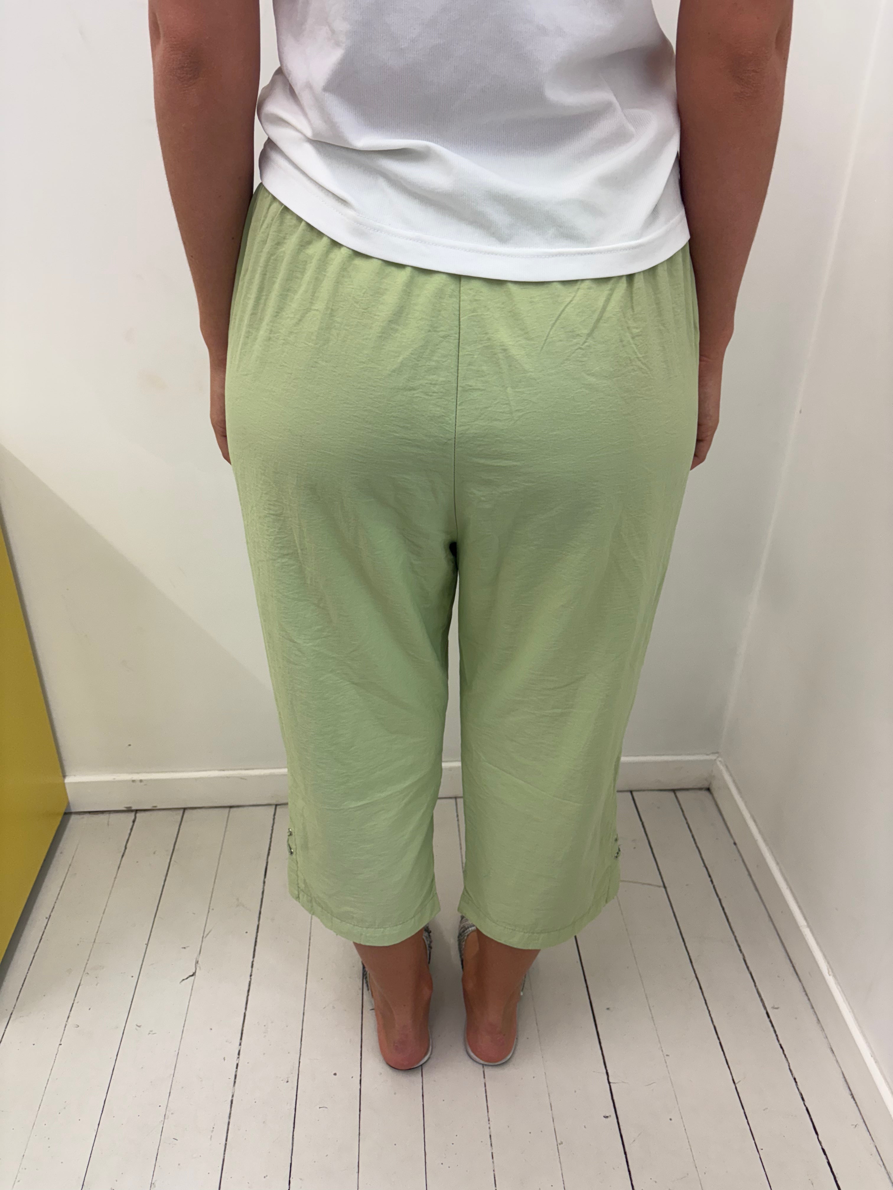 Pastel Green Drawstring Bow Detail Capri Pants Y2K