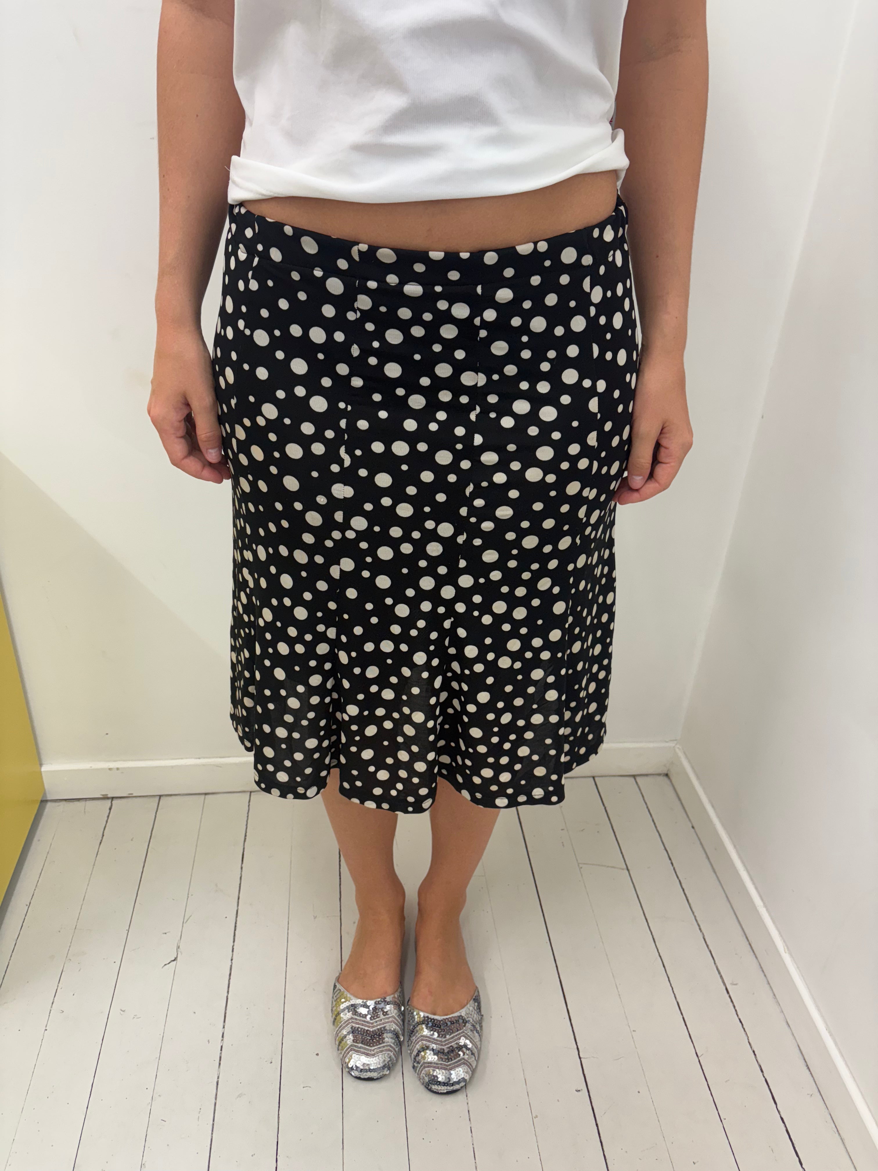 Black Polka Dot Midi Flare Skirt Vintage Y2K