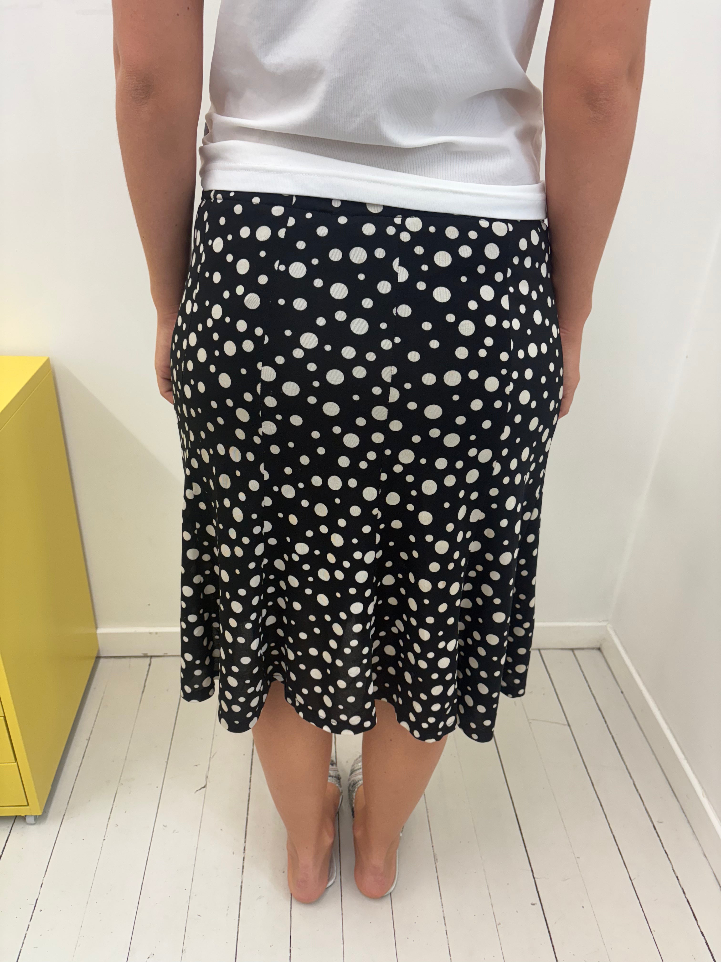Black Polka Dot Midi Flare Skirt Vintage Y2K
