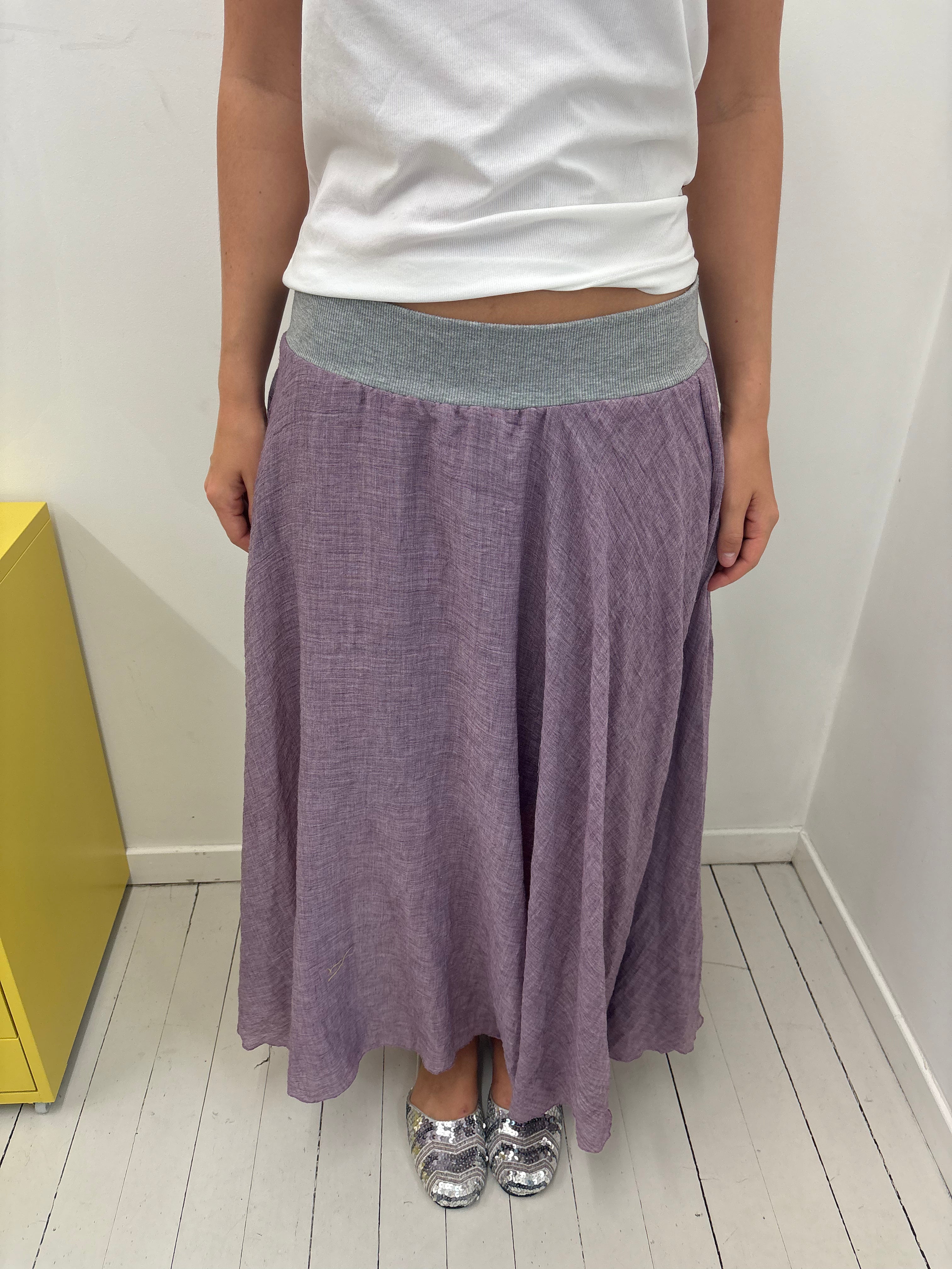 Lilac Maxi Skirt Grey Ribbed Waistband Vintage Y2K