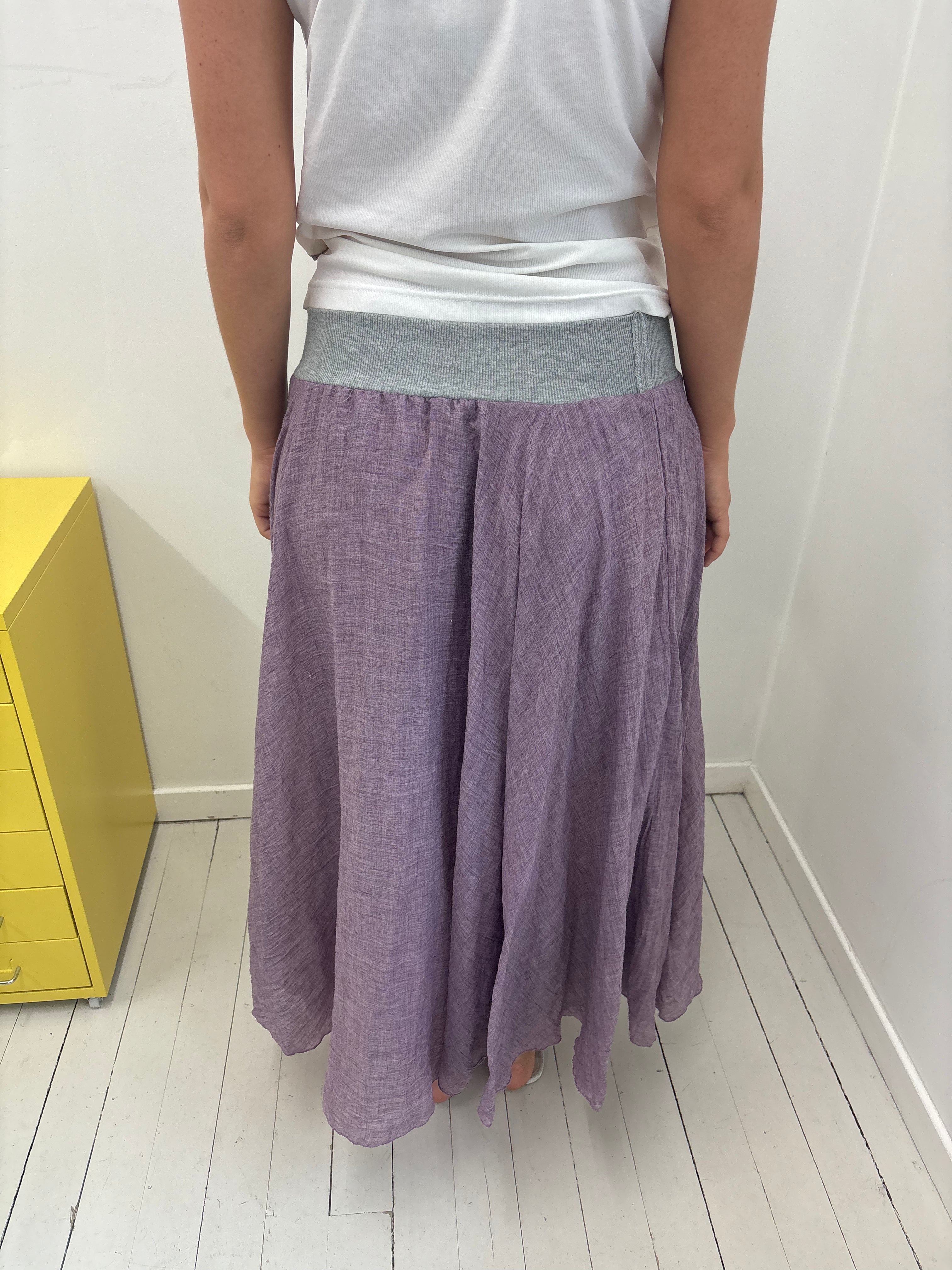 Lilac Maxi Skirt Grey Ribbed Waistband Vintage Y2K