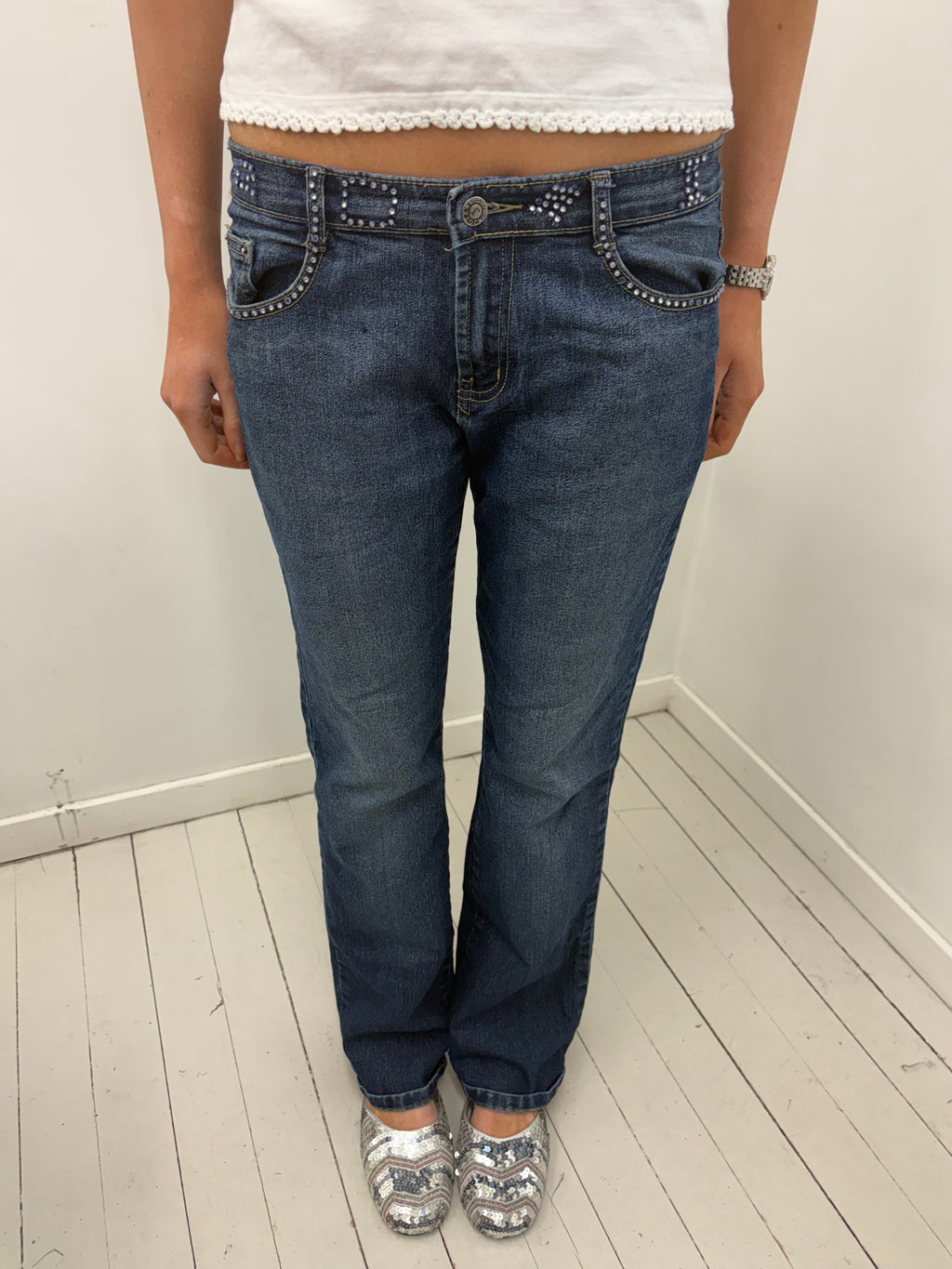 Studded Low Rise Bootcut Jeans