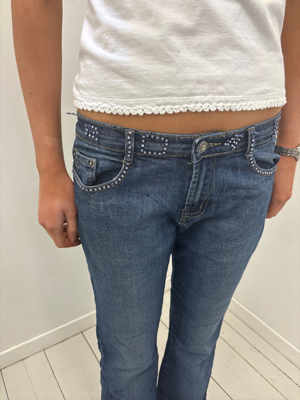 Studded Low Rise Bootcut Jeans