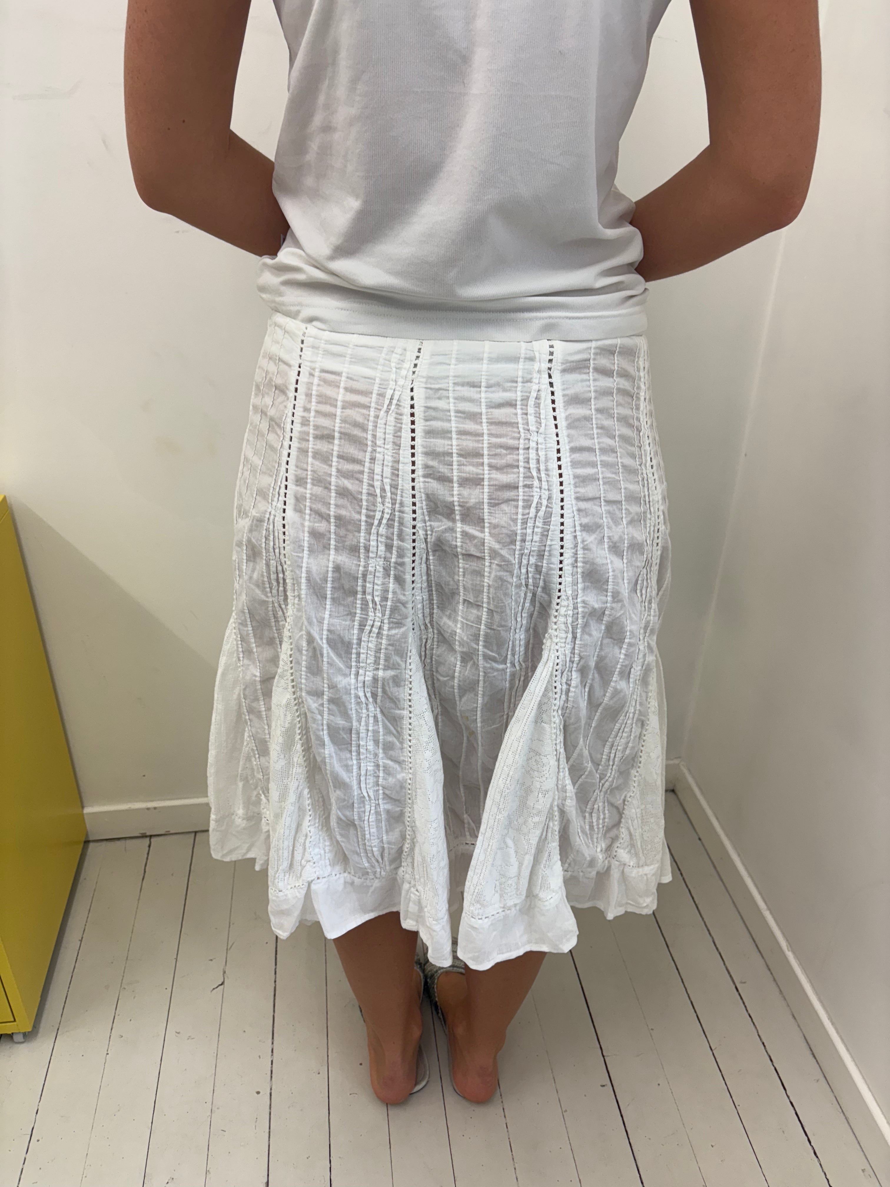 White Broderie Lace Panel Midi Skirt Vintage Y2K
