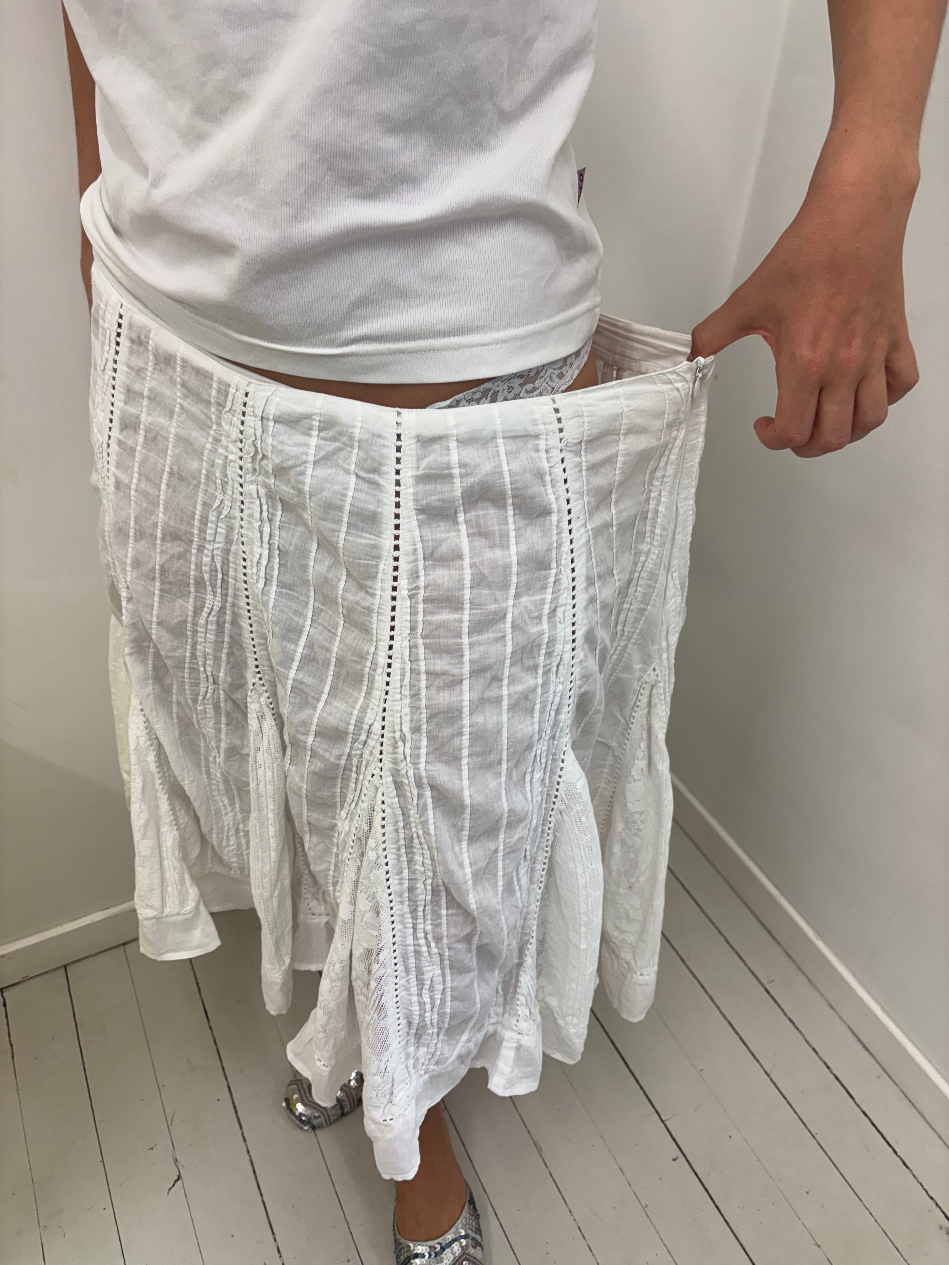 White Broderie Lace Panel Midi Skirt Vintage Y2K