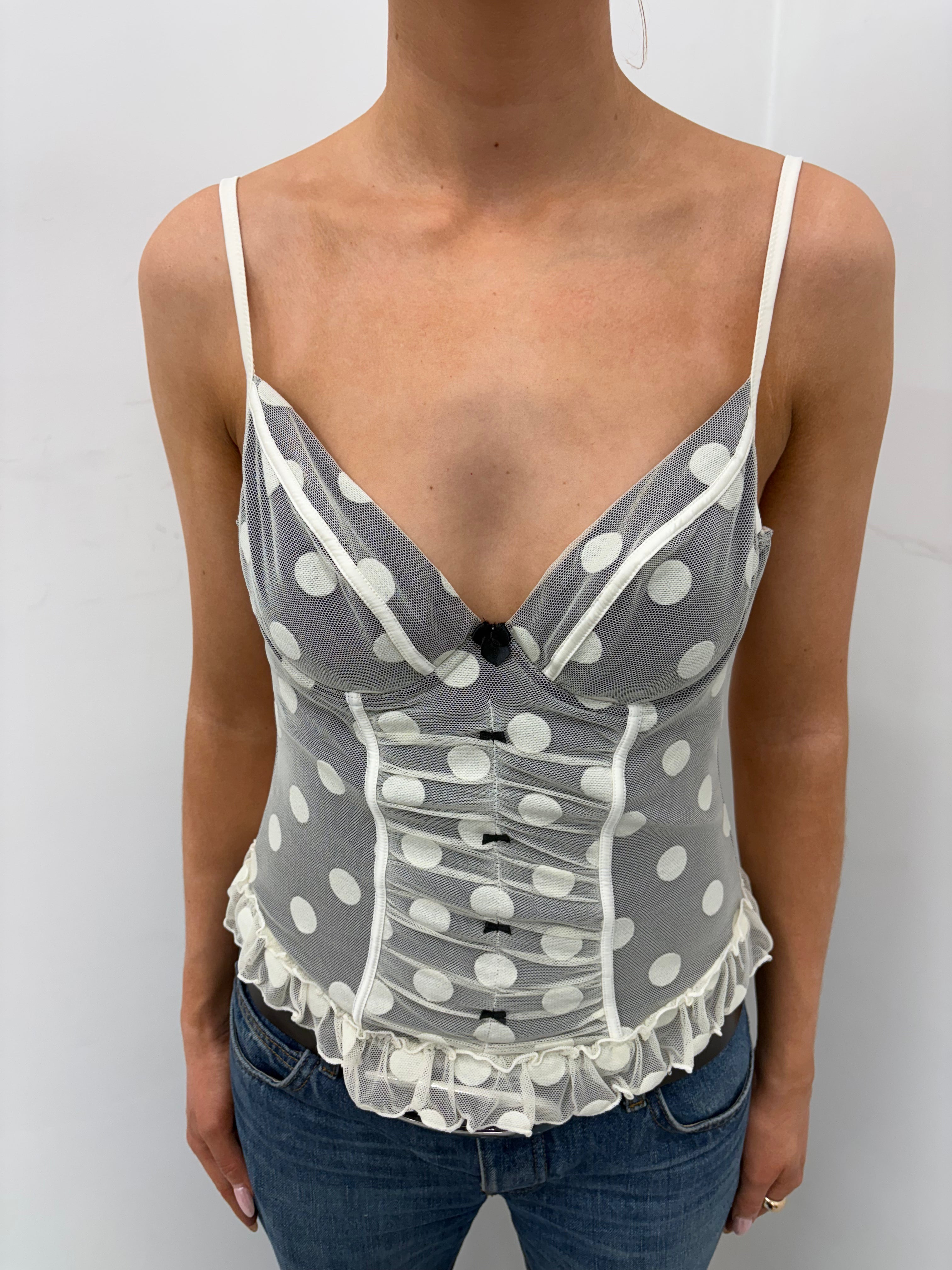 Polka Dot Mesh Y2K Corset Top