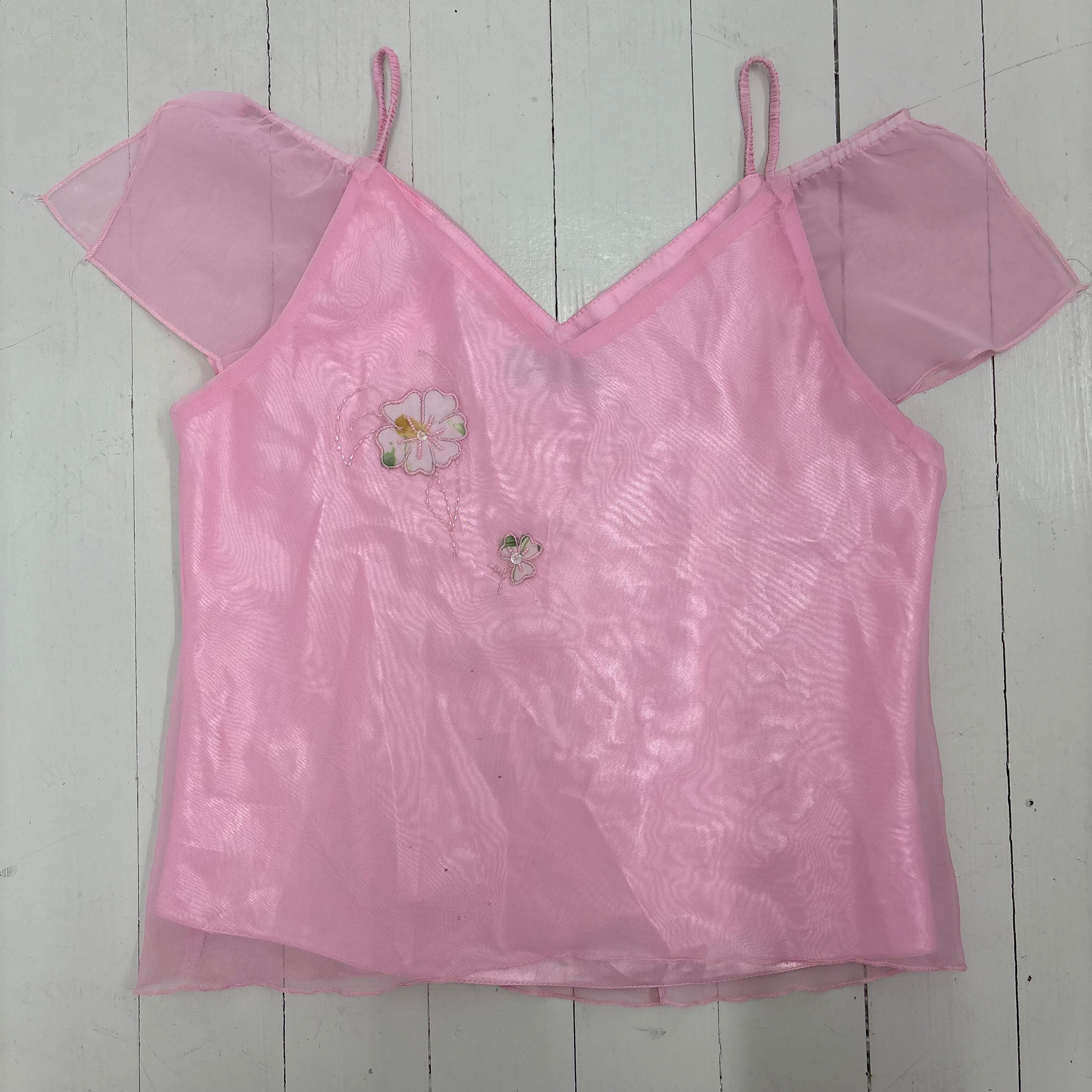 Y2K Pink Sheer Floral Top