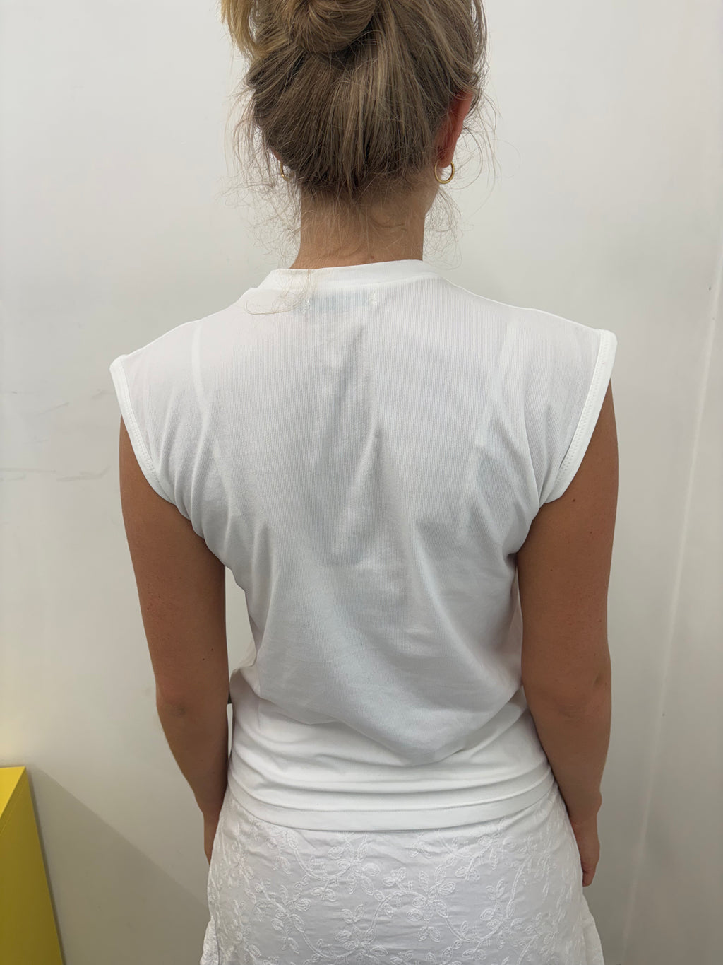 White Ribbed Navy Star Print Sleeveless Top Y2K