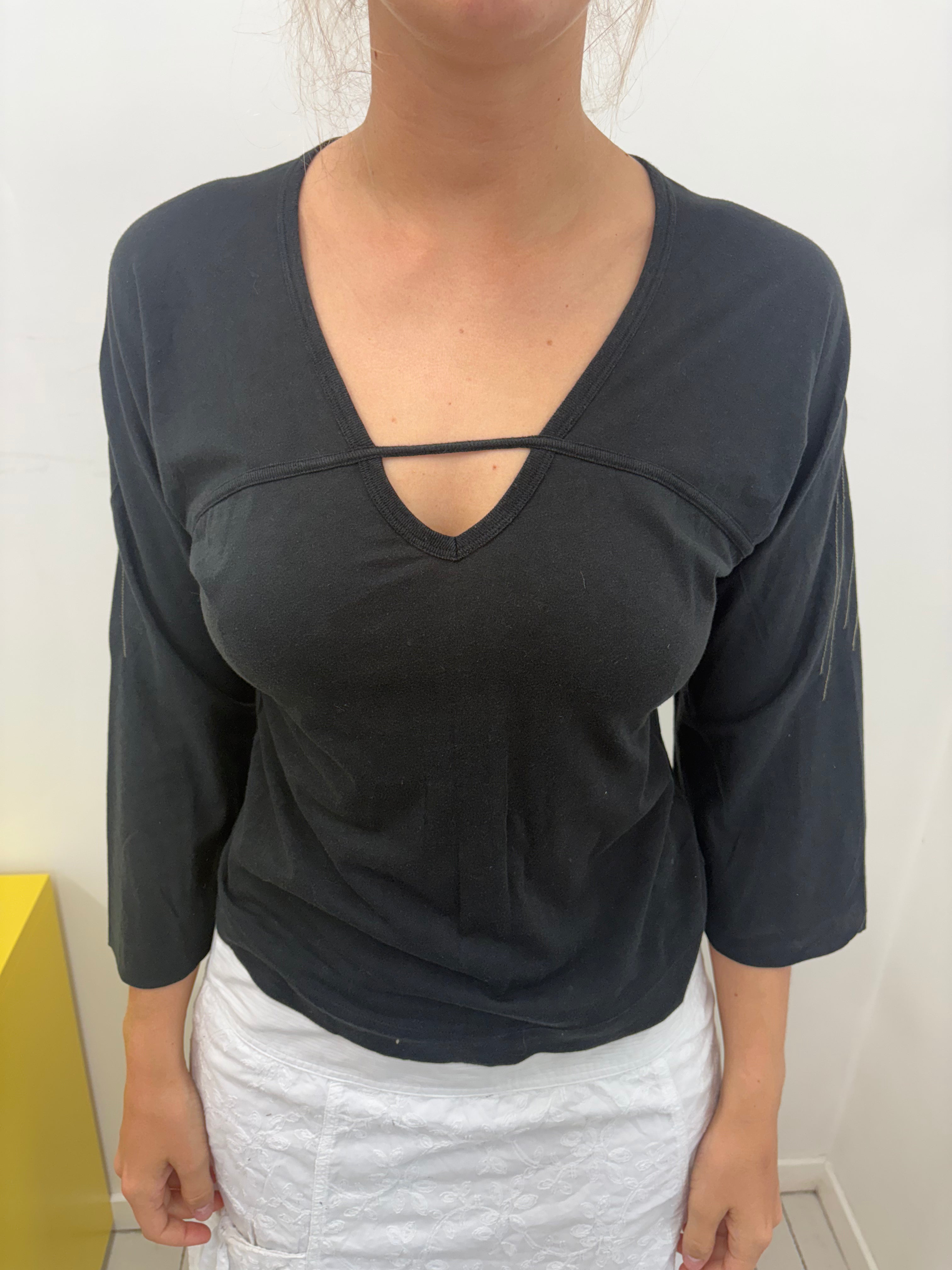 Vintage Diesel Black Cutout Neck 3/4 Sleeve Top Y2K