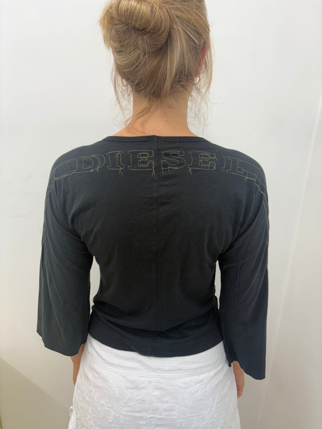 Vintage Diesel Black Cutout Neck 3/4 Sleeve Top Y2K