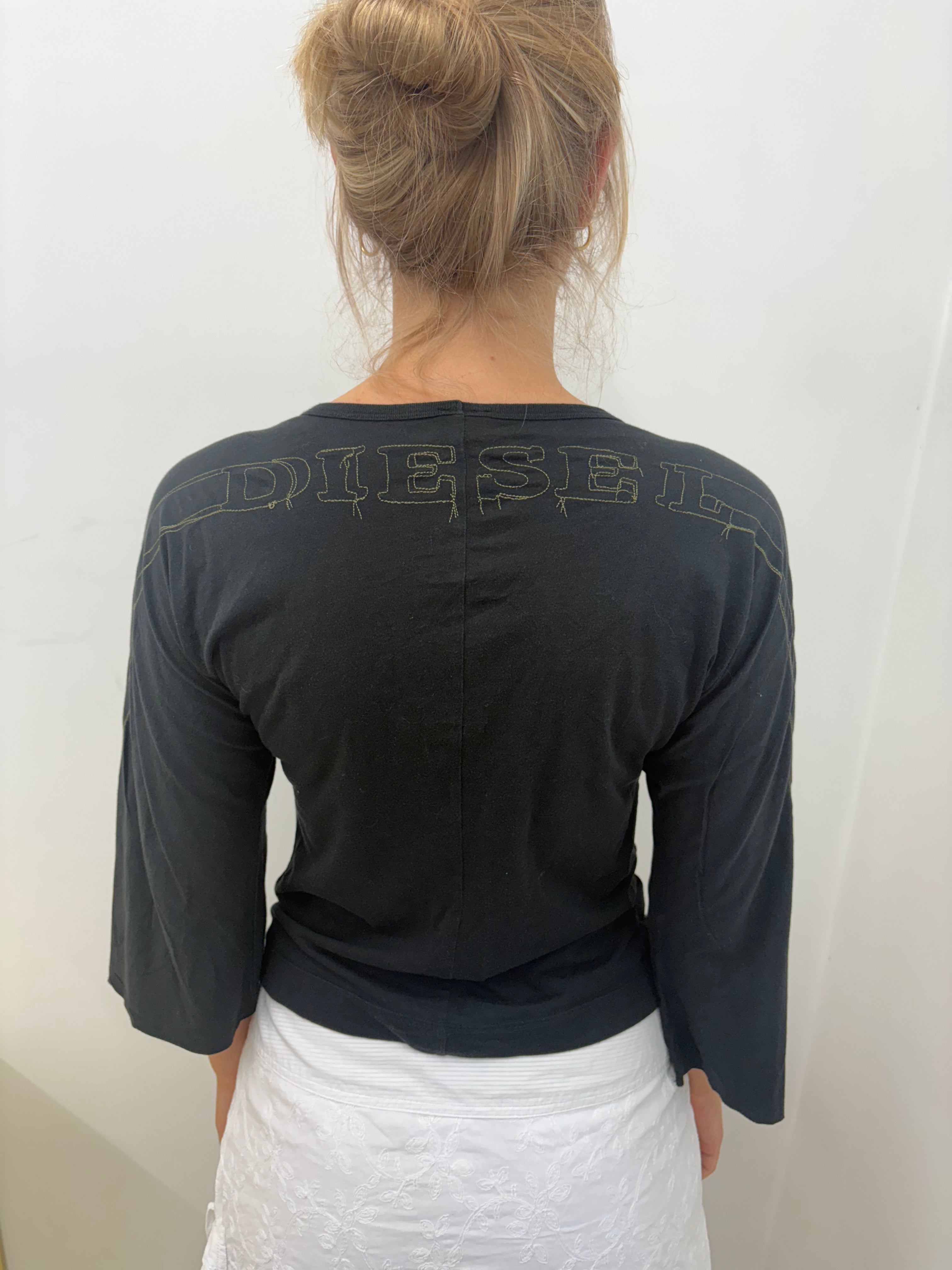 Vintage Diesel Black Cutout Neck 3/4 Sleeve Top Y2K