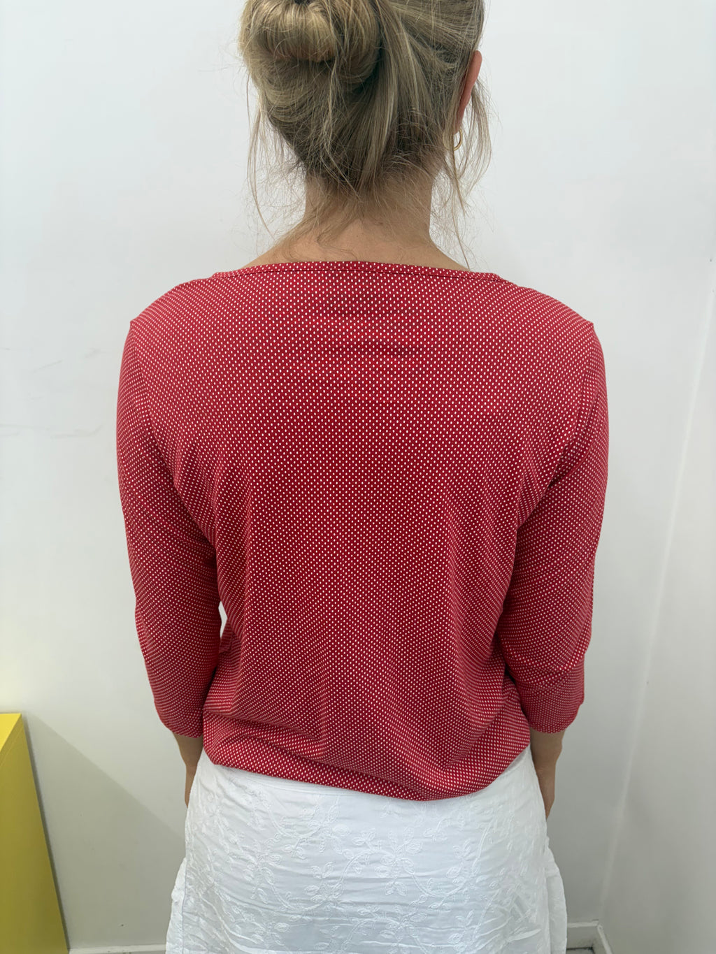 Red Mini Polka Dot Keyhole Neck 3/4 Sleeve Top