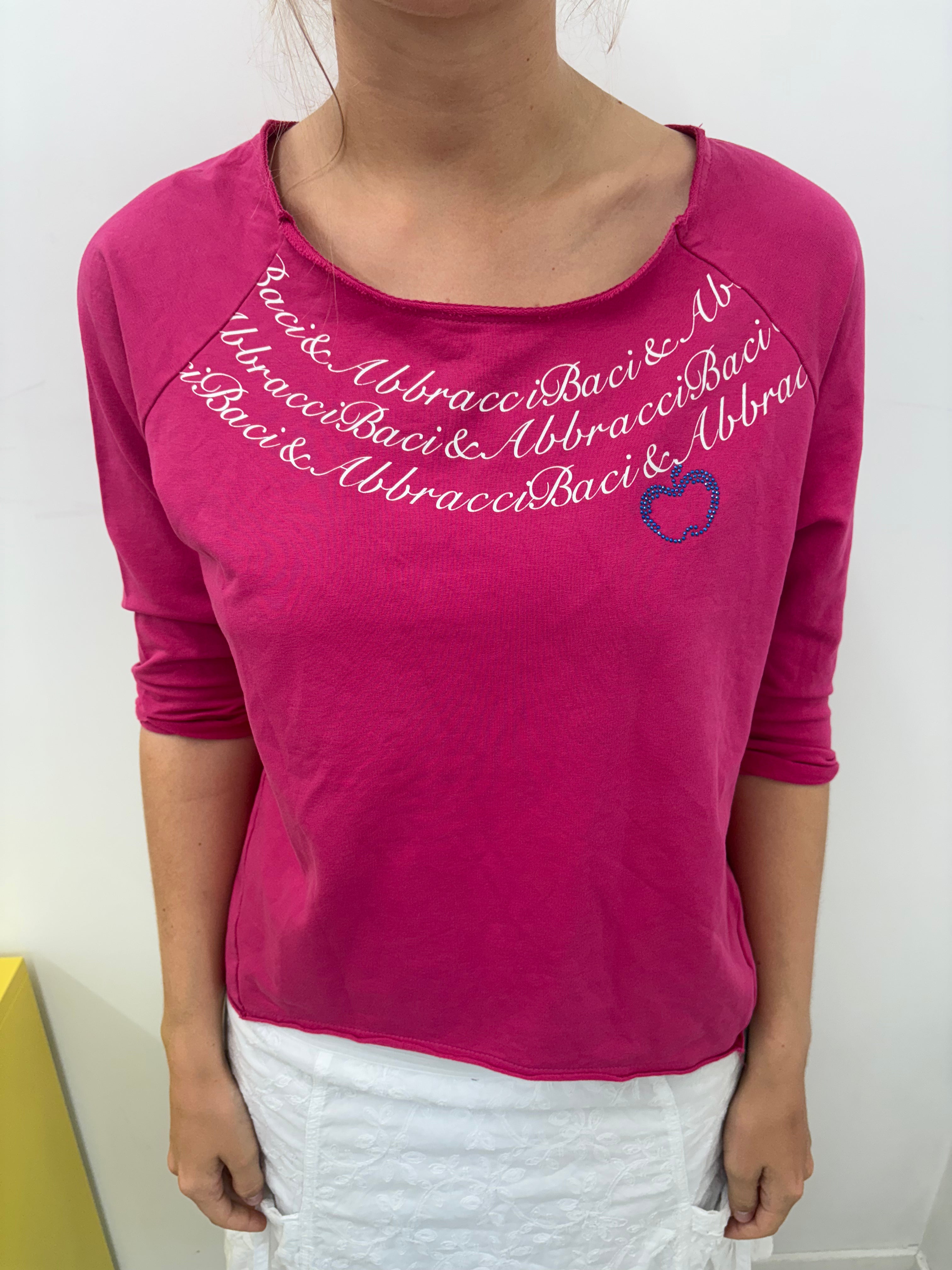Pink Script Print Rhinestone Logo Top Y2K