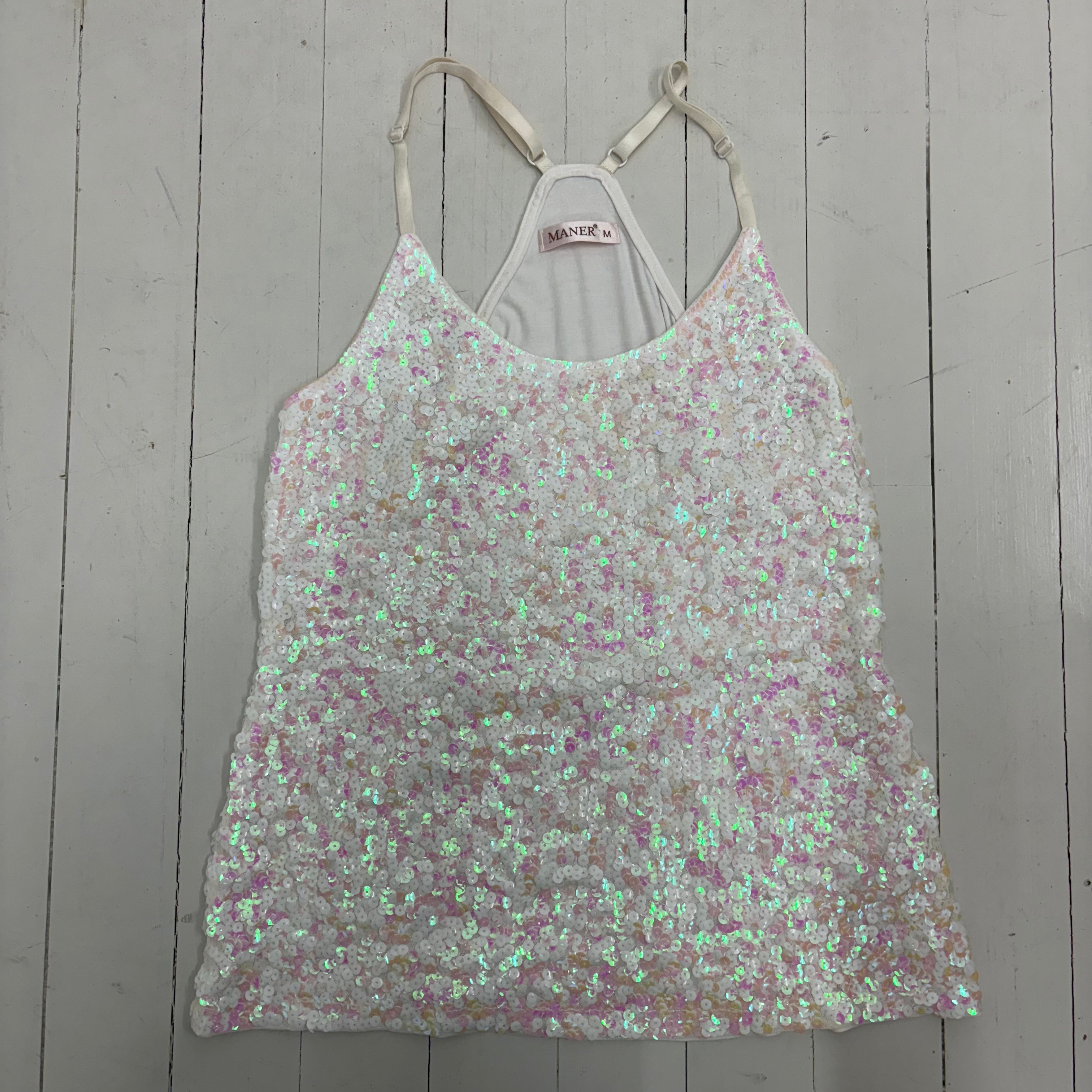 White Sequin Cami Top