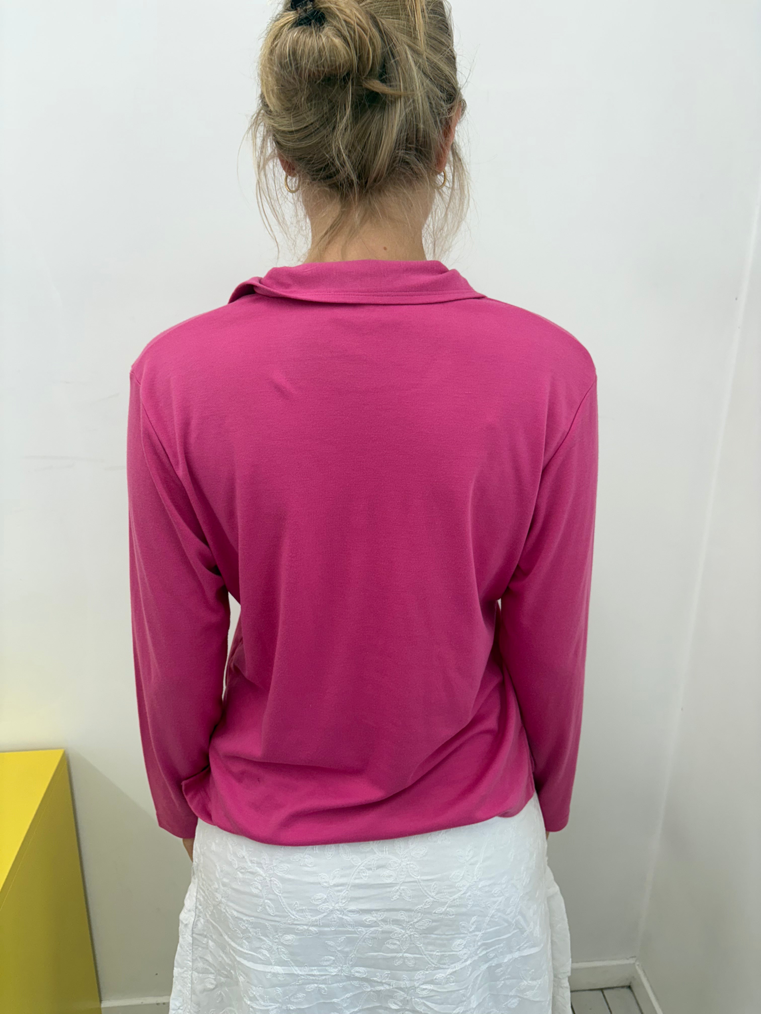 Pink Long Sleeve Polo Rhinestone Shooting Star Y2K