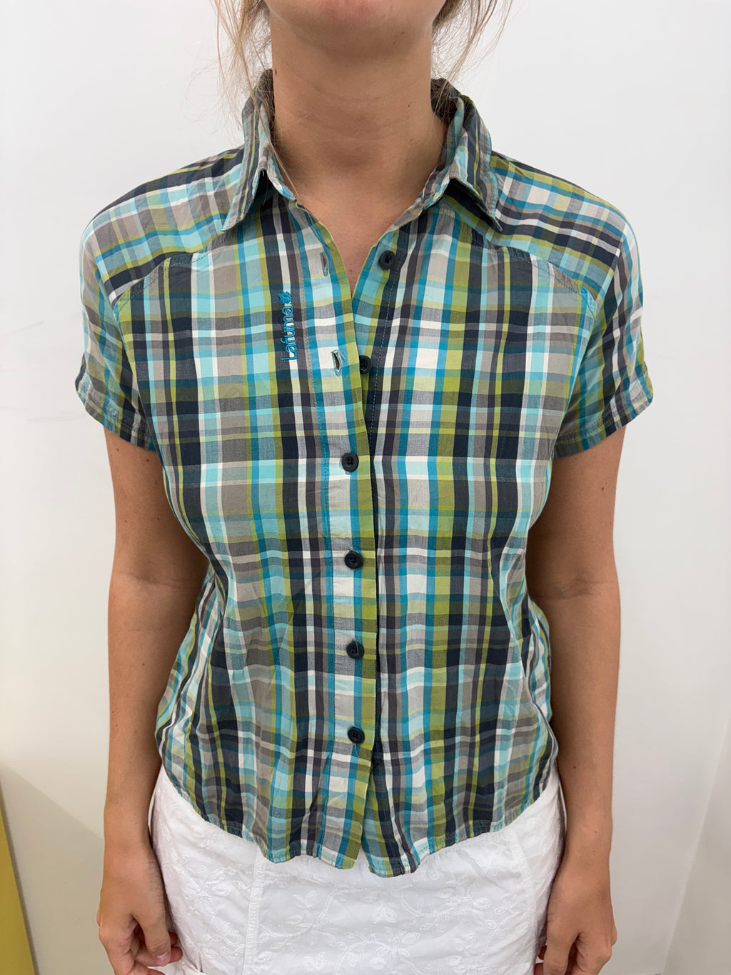 Lafuma Plaid Short Sleeve Fitted Shirt Vintage Y2K