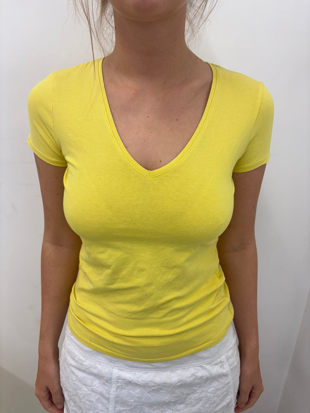 Bright Yellow V-Neck Fitted Baby Tee Vintage Y2K