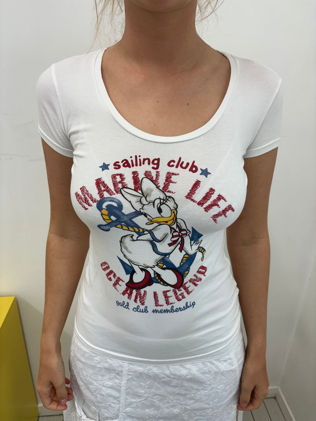 White Daisy Duck Nautical Graphic Baby Tee Y2K