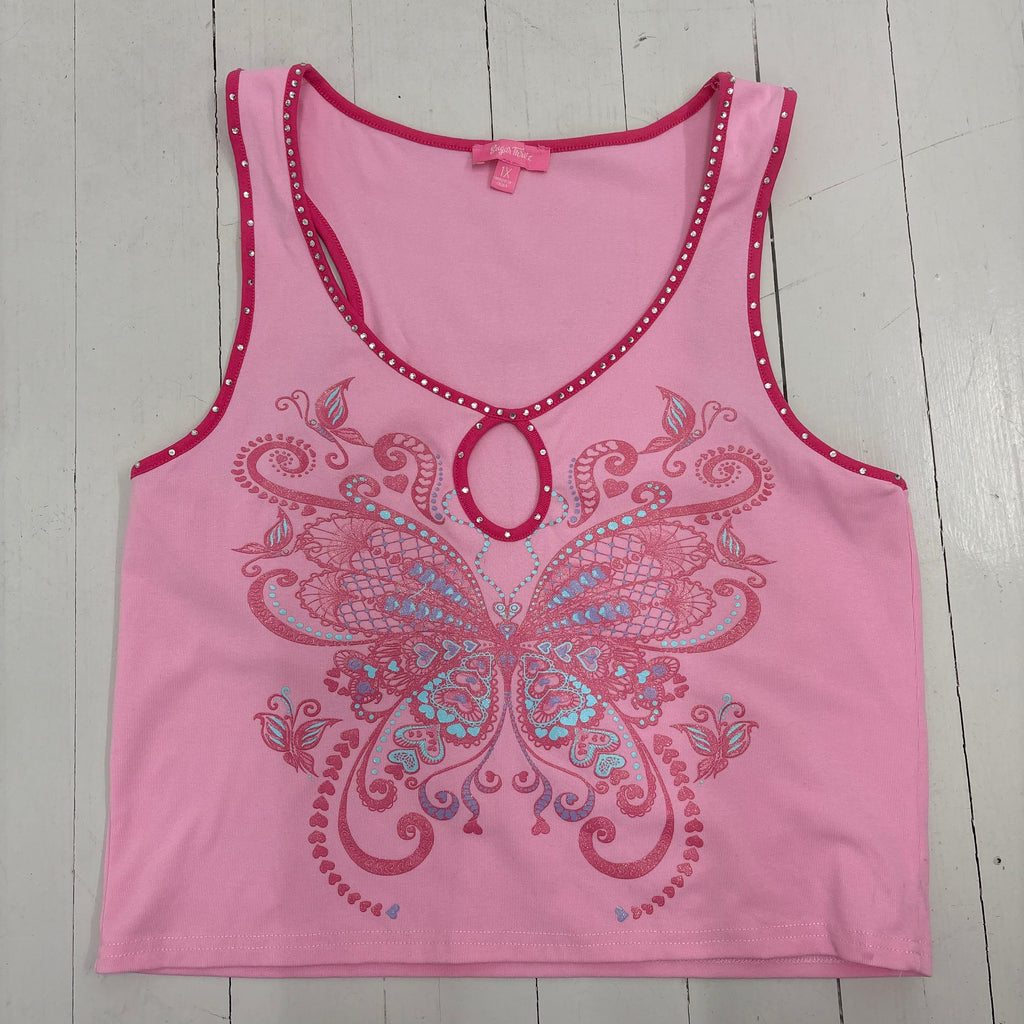 Pink Butterfly Rhinestone Tank Top