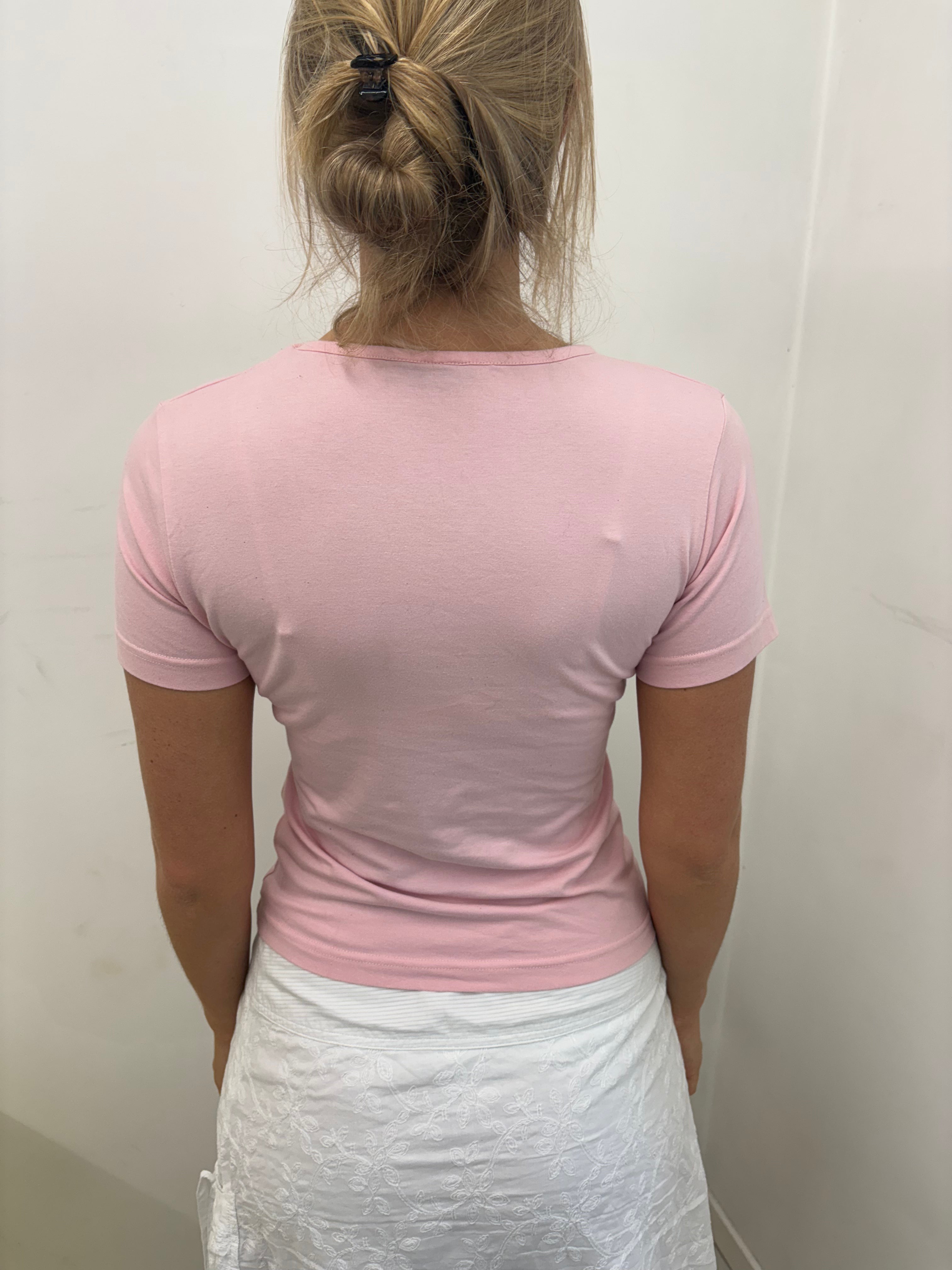 Baby Pink V-Neck Fitted Baby Tee Vintage Y2K