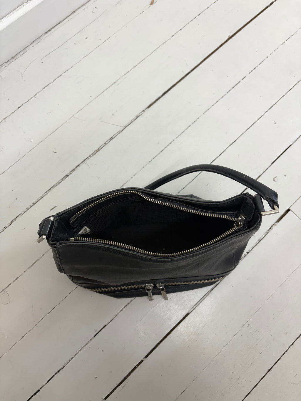 Black Leather Hobo Bag Double Zip Base Detail