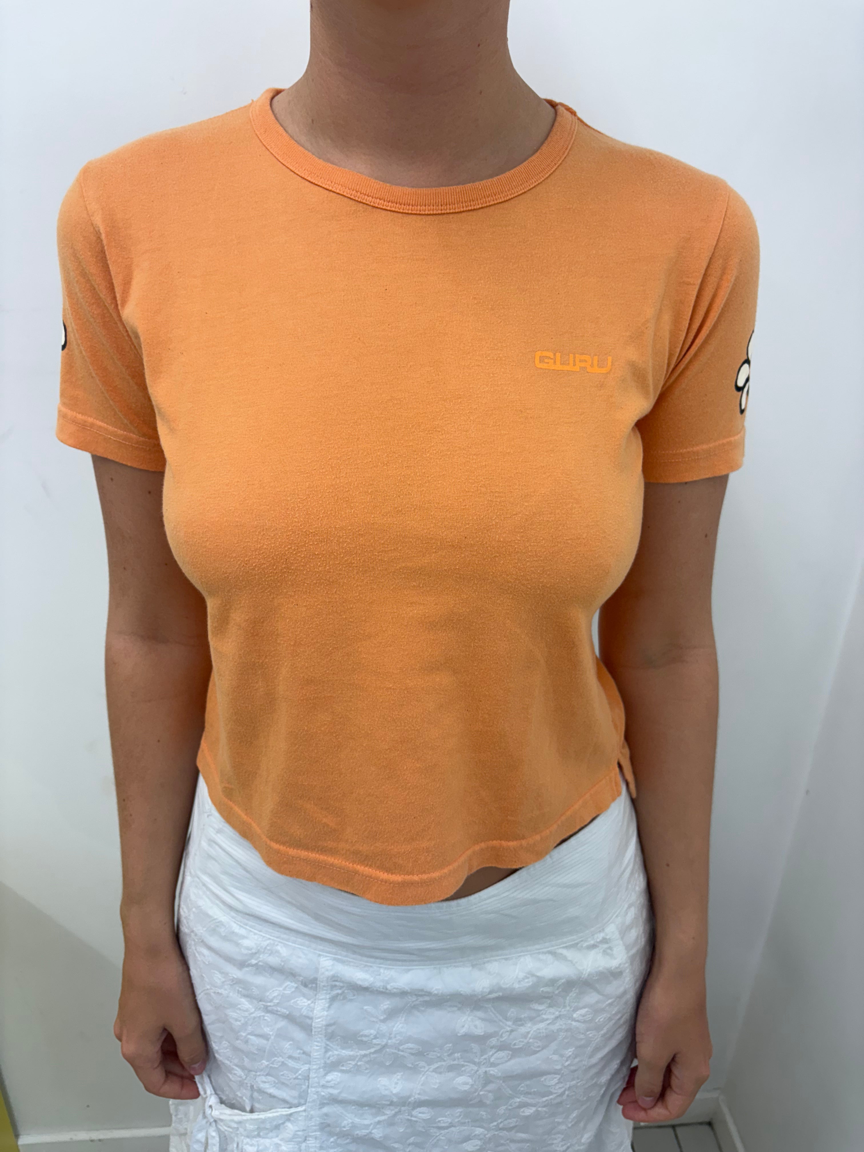 Vintage Guru Orange Daisy Graphic Cropped Tee Y2K
