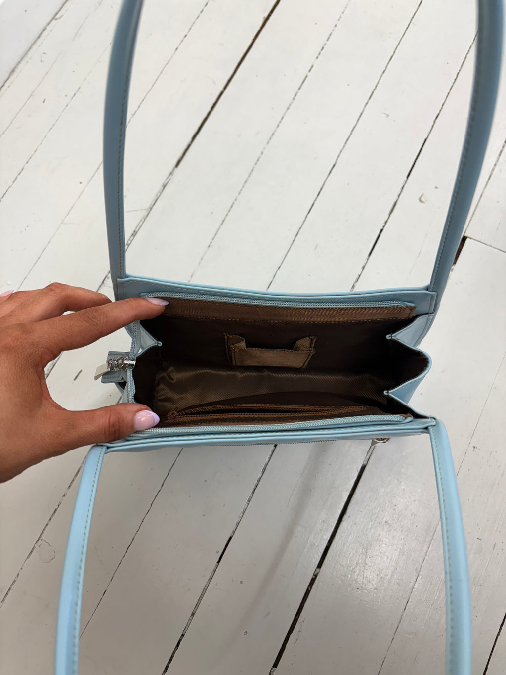 Baby Blue Mini Shoulder Bag Embossed Logo Y2K