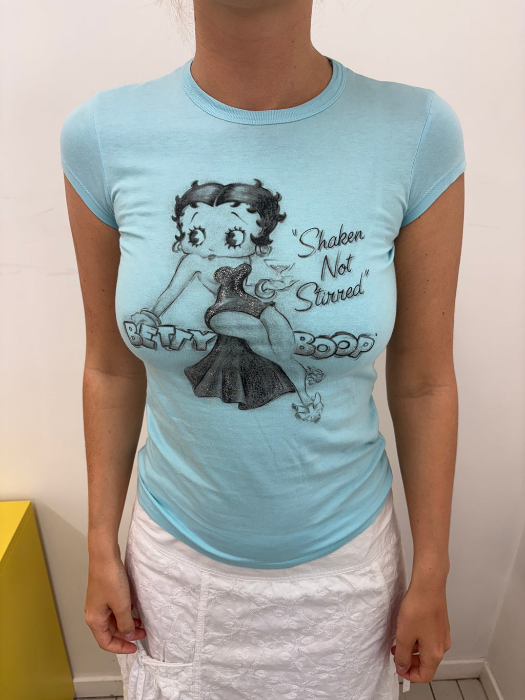 Baby Blue Betty Boop Glitter Graphic Baby Tee Y2K