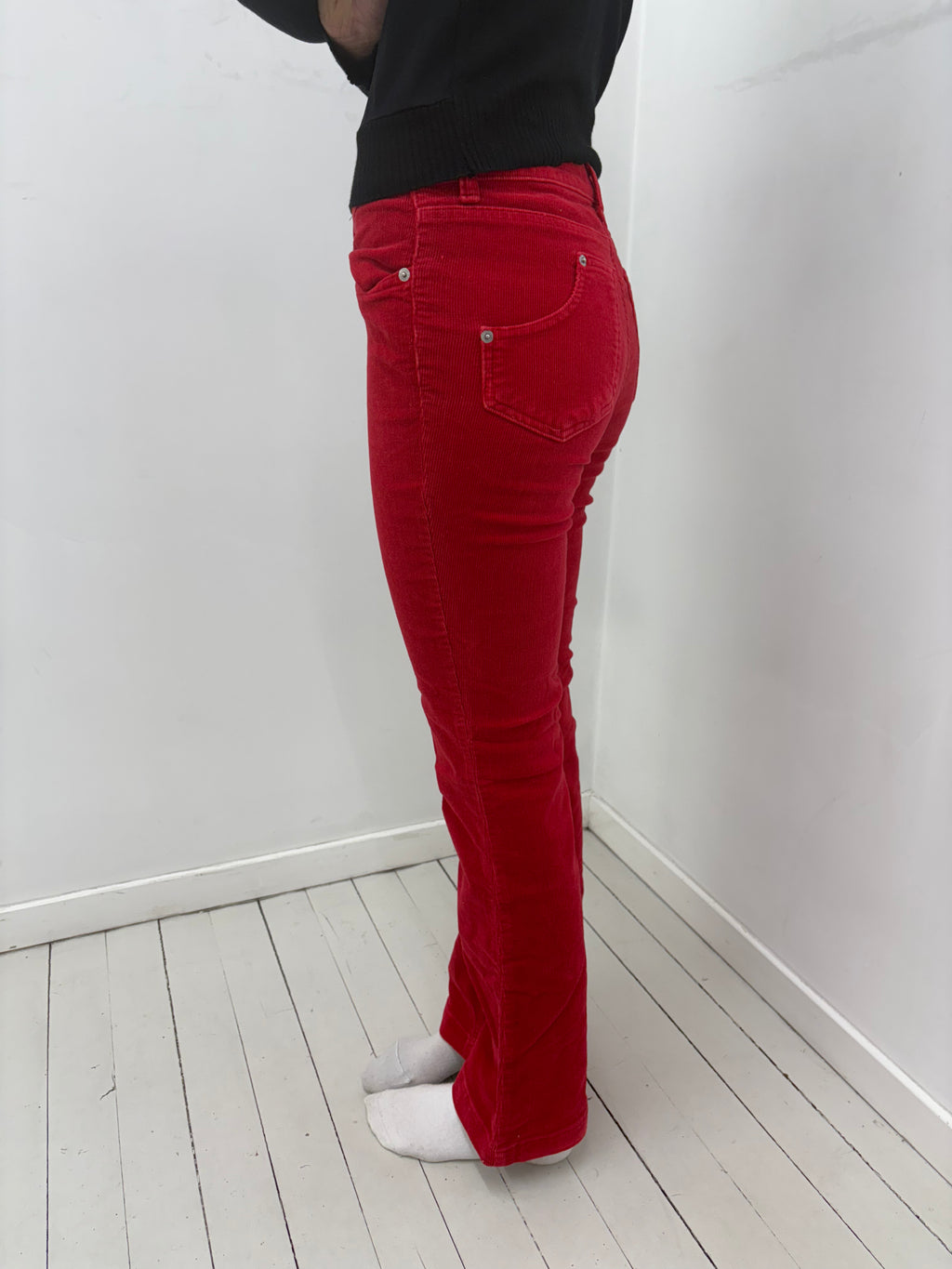 Red Corduroy Y2K Flare Pants