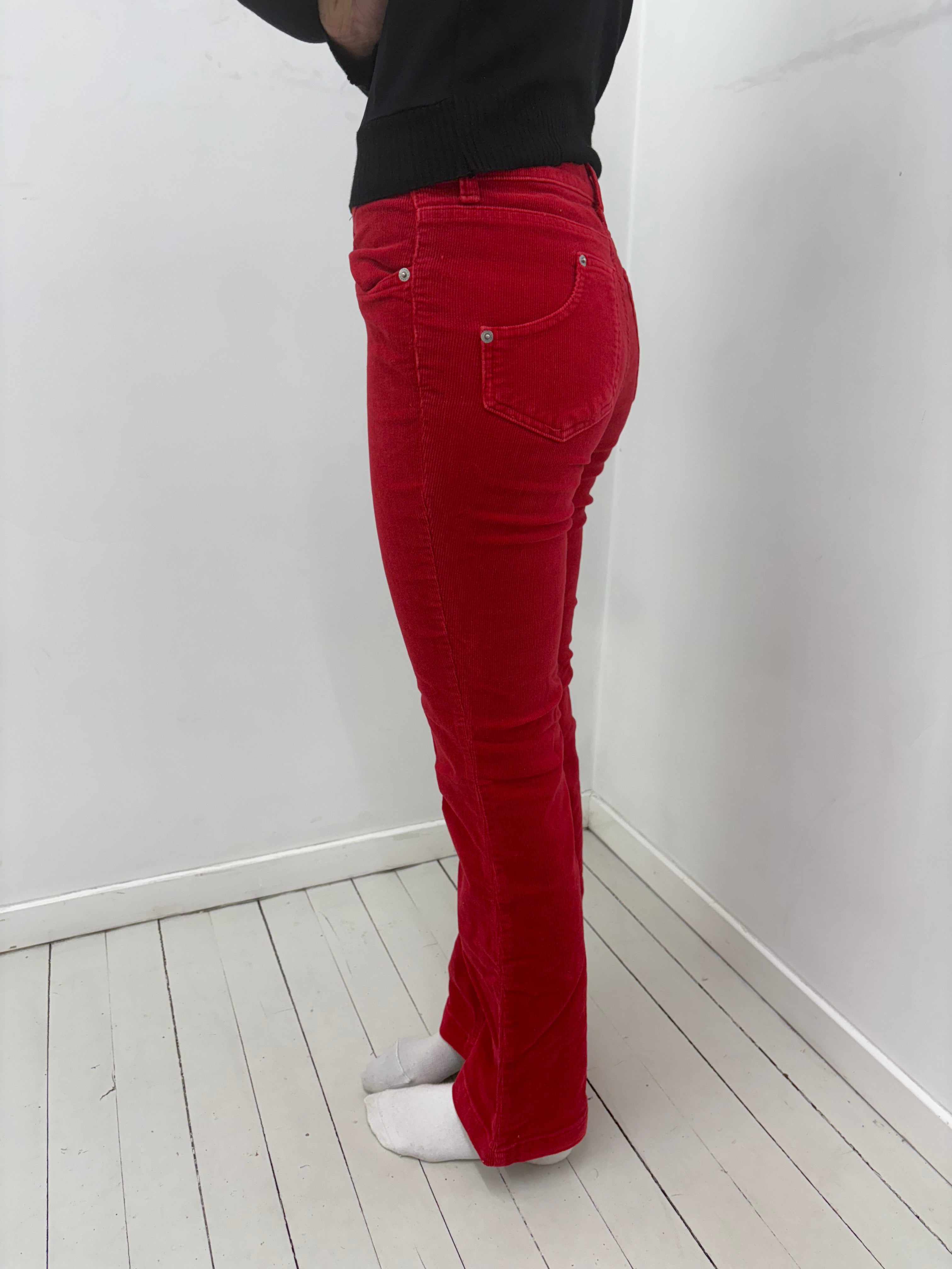 Red Corduroy Y2K Flare Pants