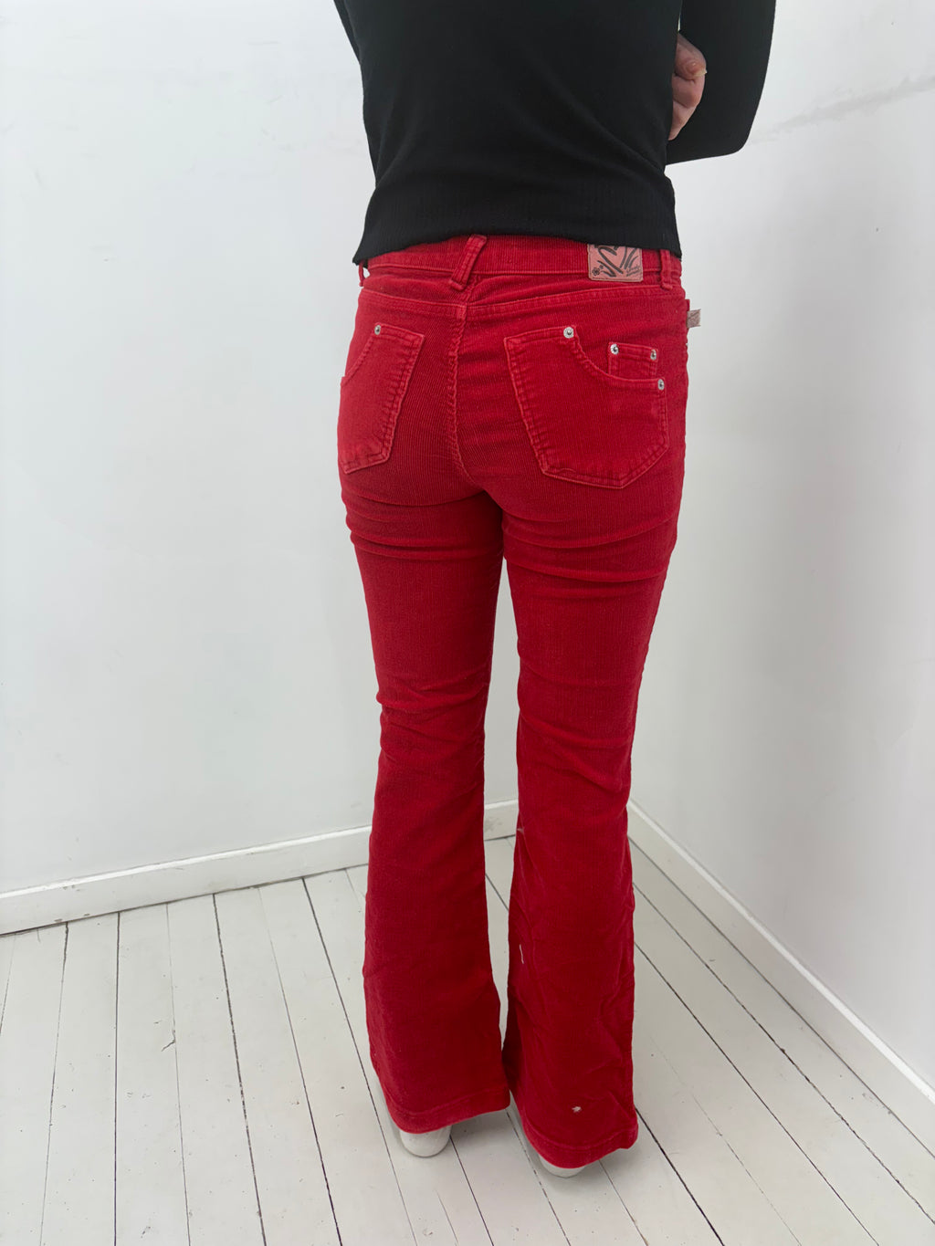 Red Corduroy Y2K Flare Pants
