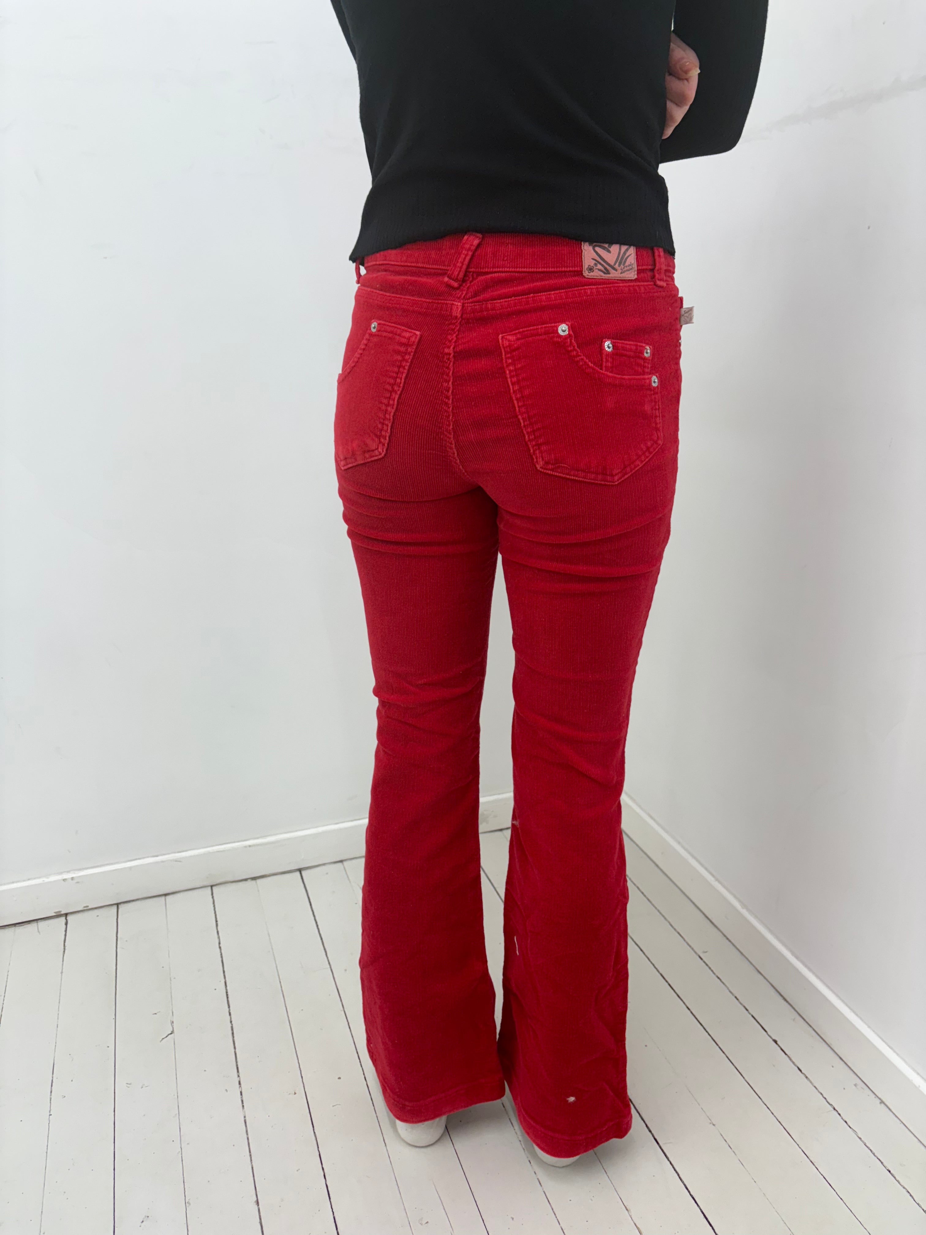 Red Corduroy Y2K Flare Pants
