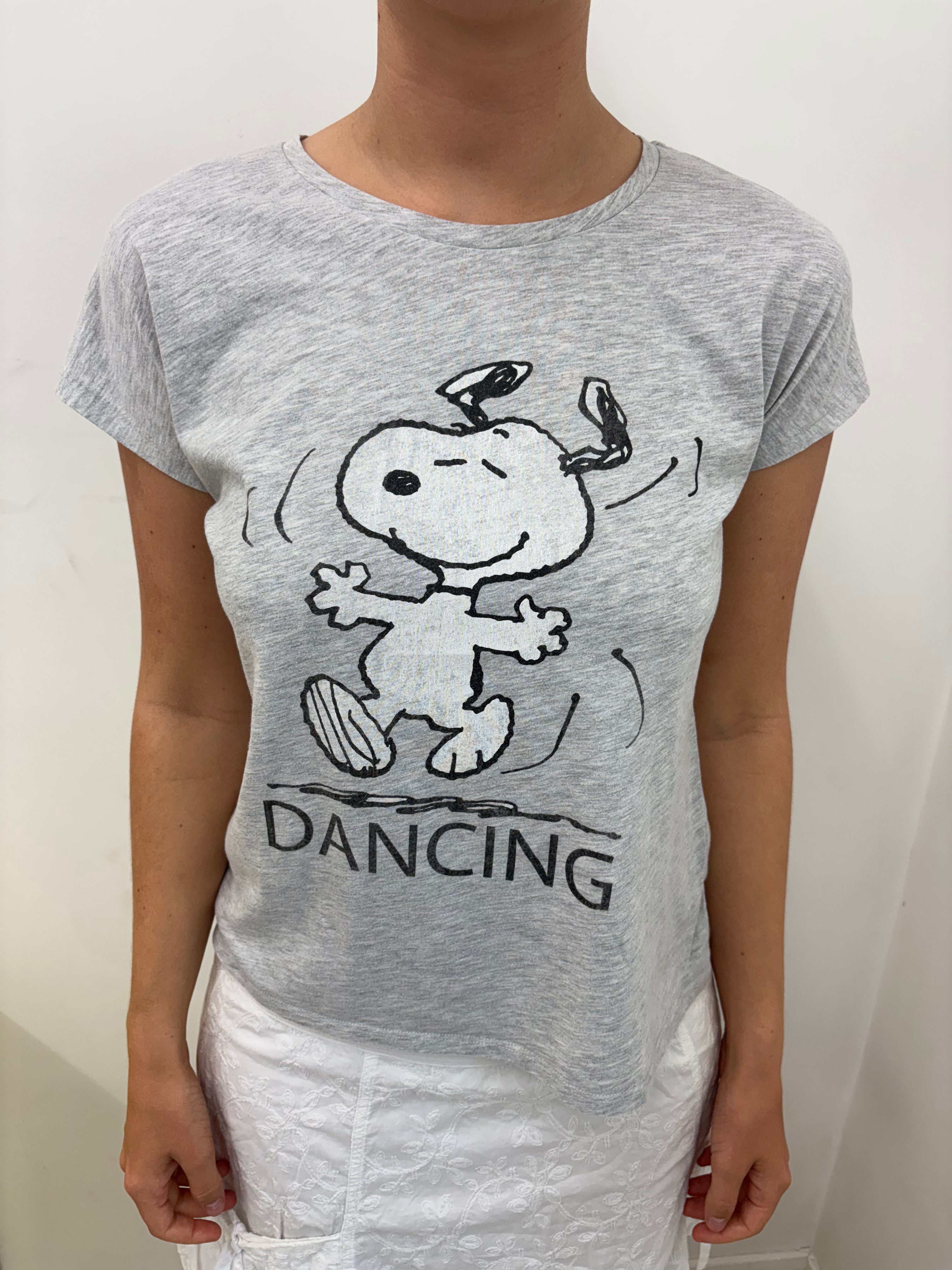 Grey Marl Snoopy Dancing Graphic Baby Tee Y2K