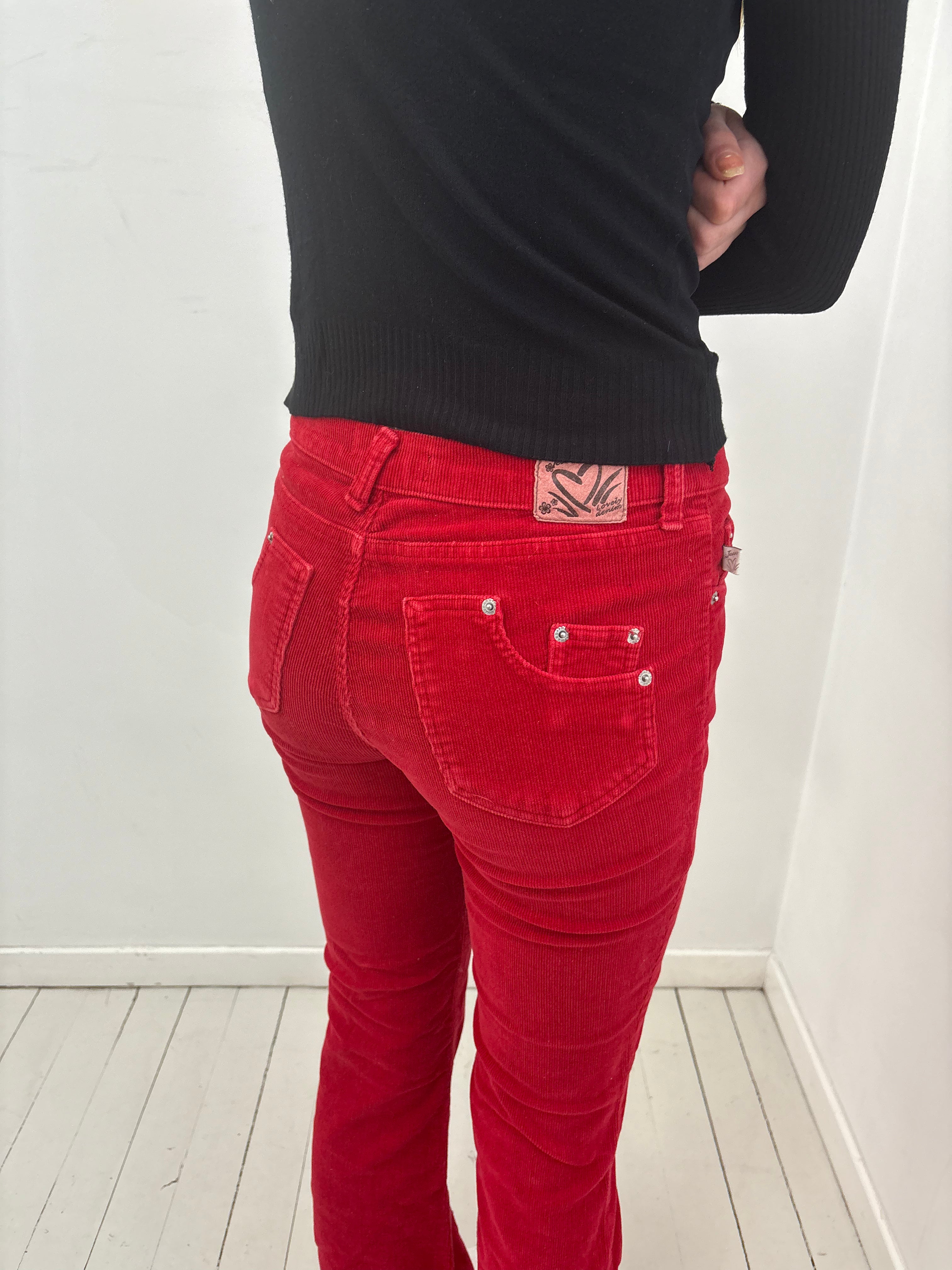 Red Corduroy Y2K Flare Pants