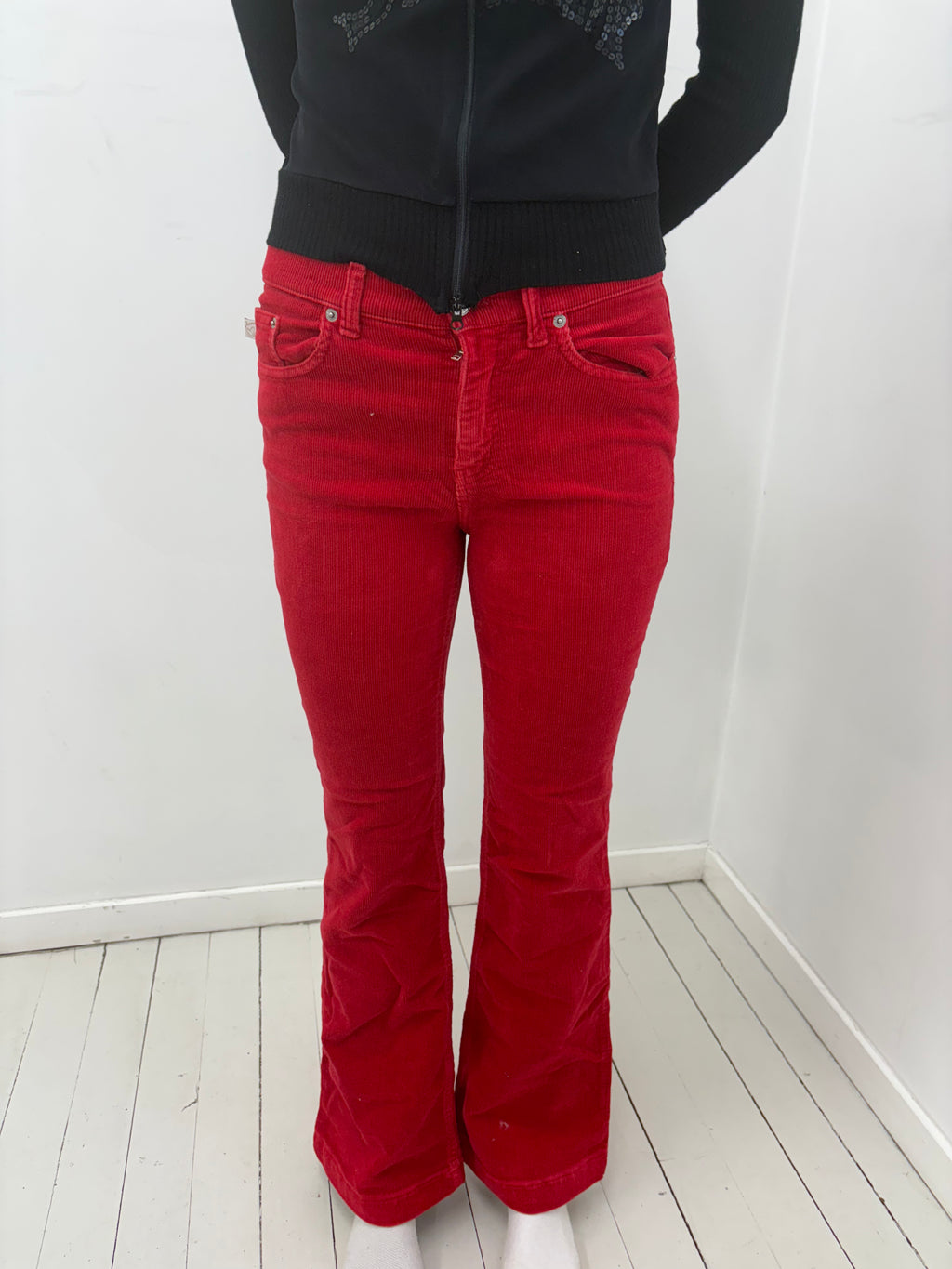 Red Corduroy Y2K Flare Pants