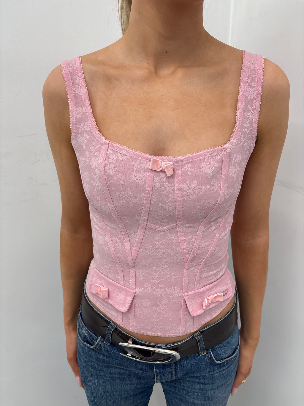 Baby Pink Lace-Up Y2K Corset Top