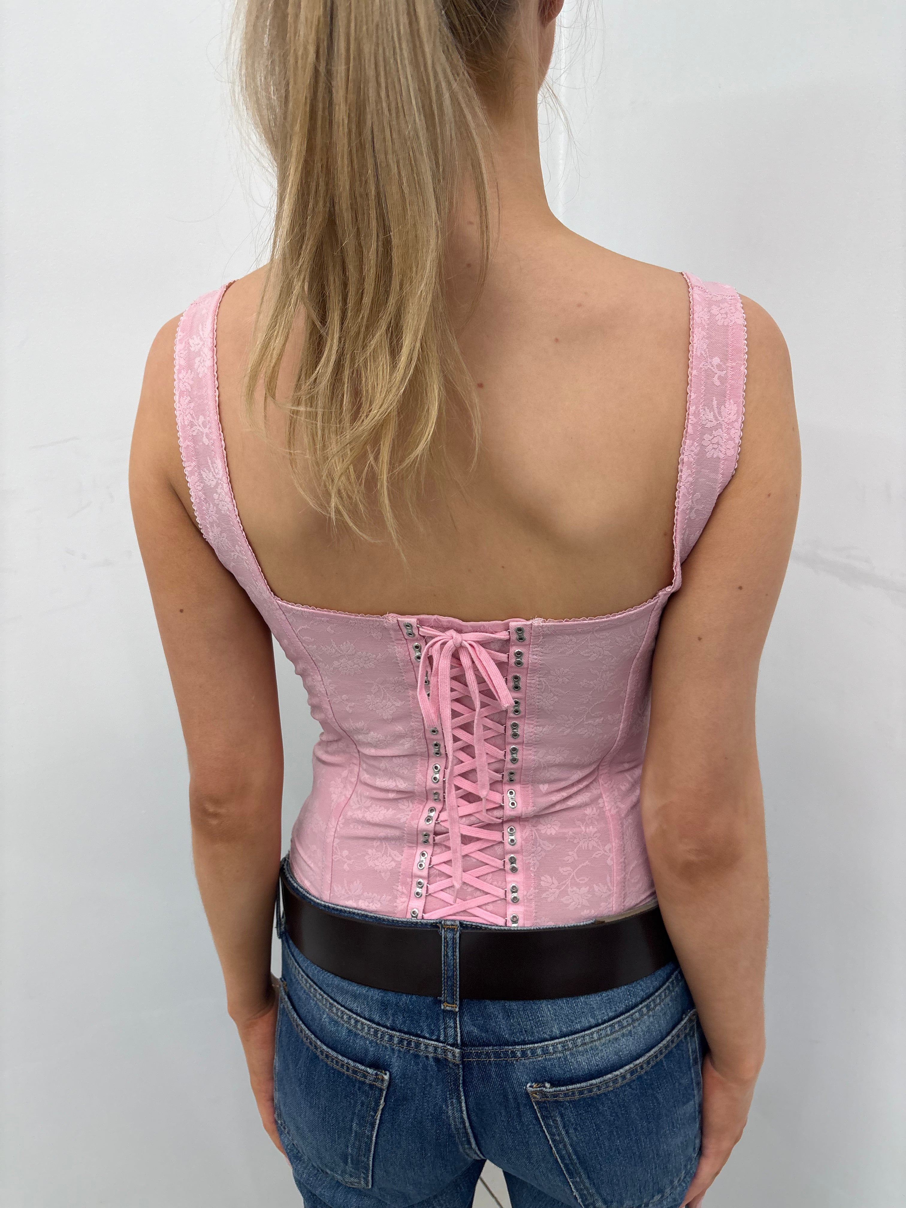 Baby Pink Lace-Up Y2K Corset Top