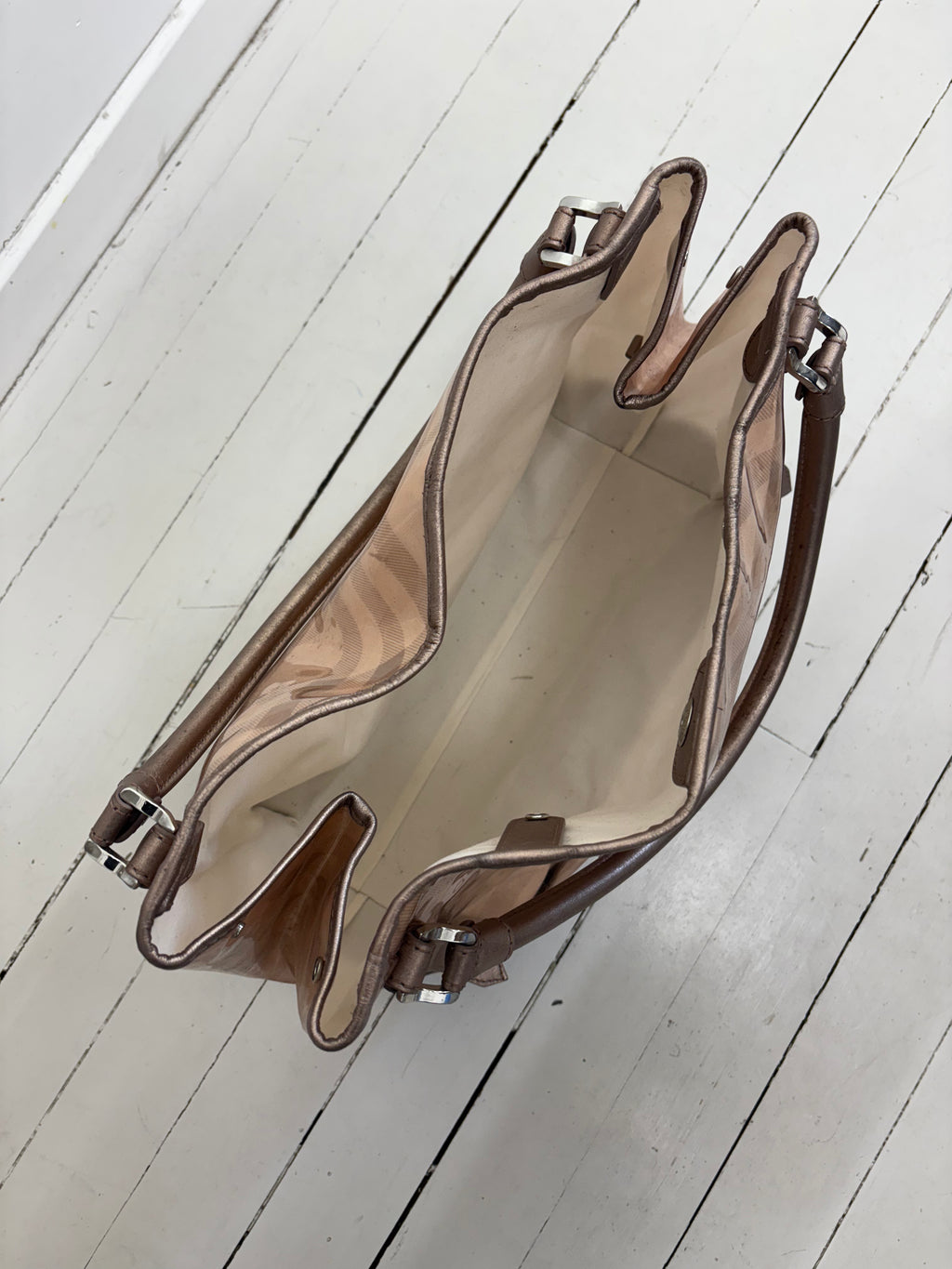 Burberry Bronze Check PVC Tote Bag Metallic Trim