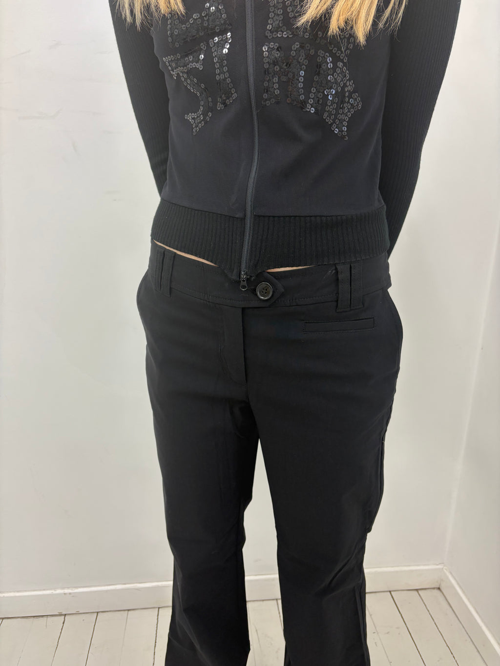 Black Low-Rise Tailored Y2K Trousers