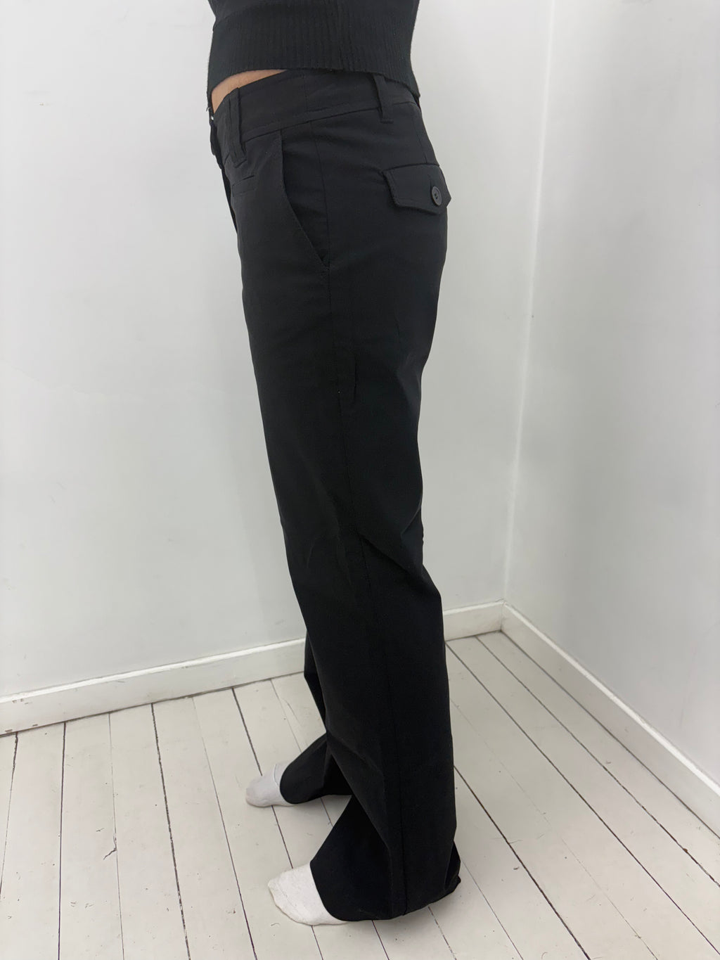 Black Low-Rise Tailored Y2K Trousers