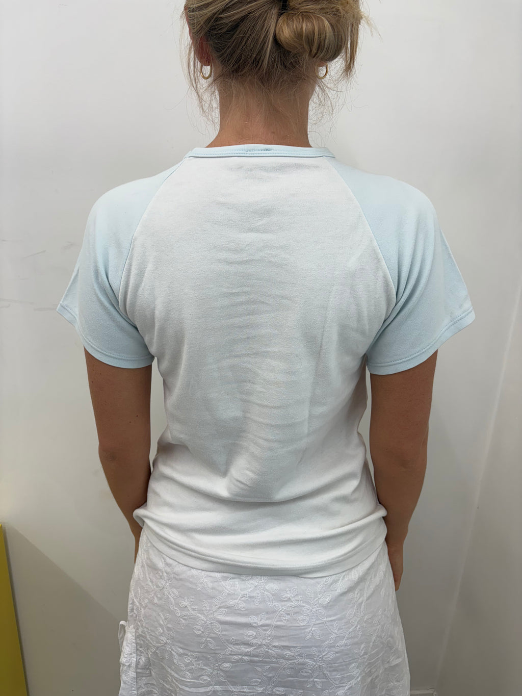 Guru White Baby Blue Raglan Daisy Logo Tee Y2K