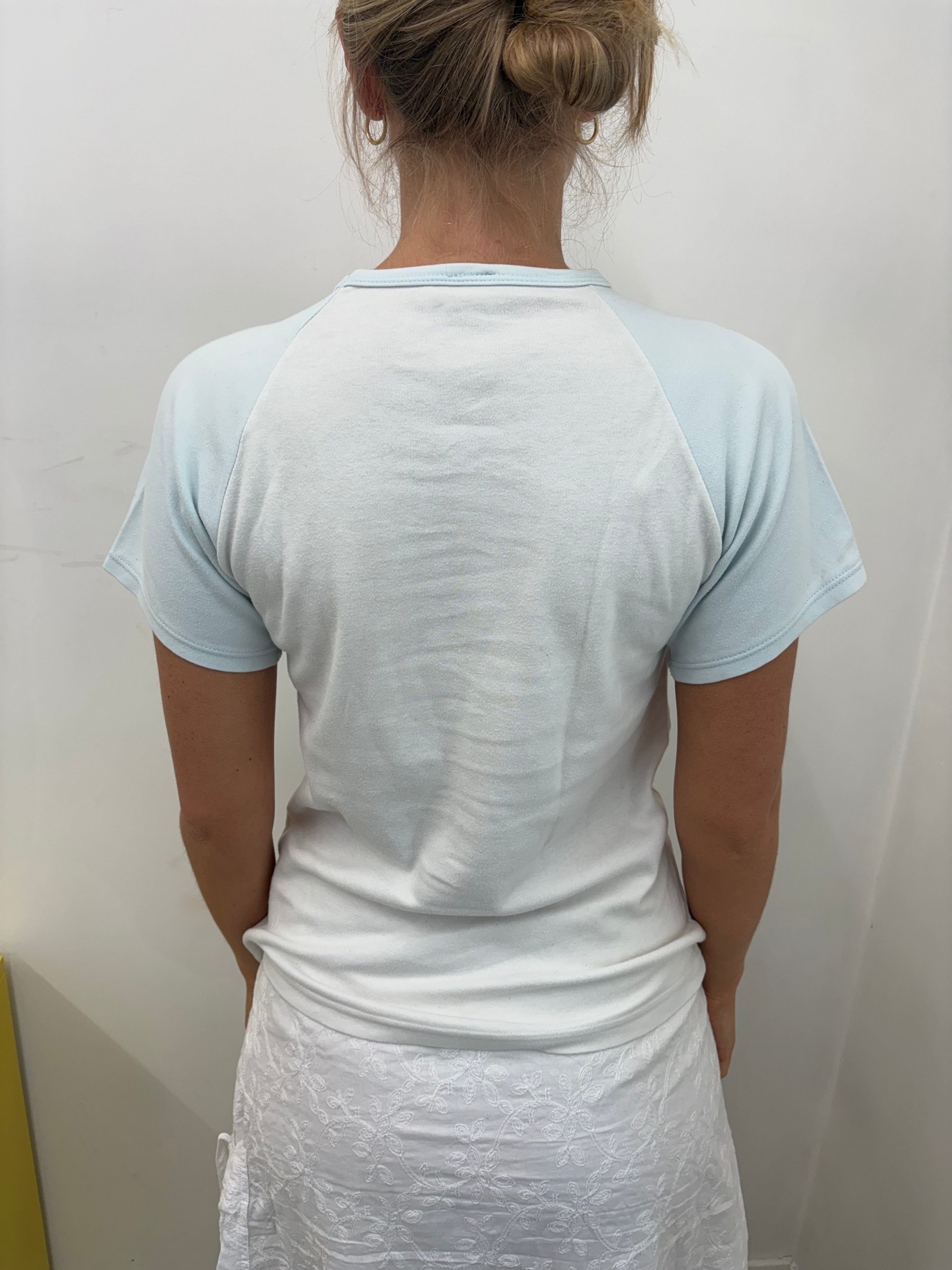 Guru White Baby Blue Raglan Daisy Logo Tee Y2K