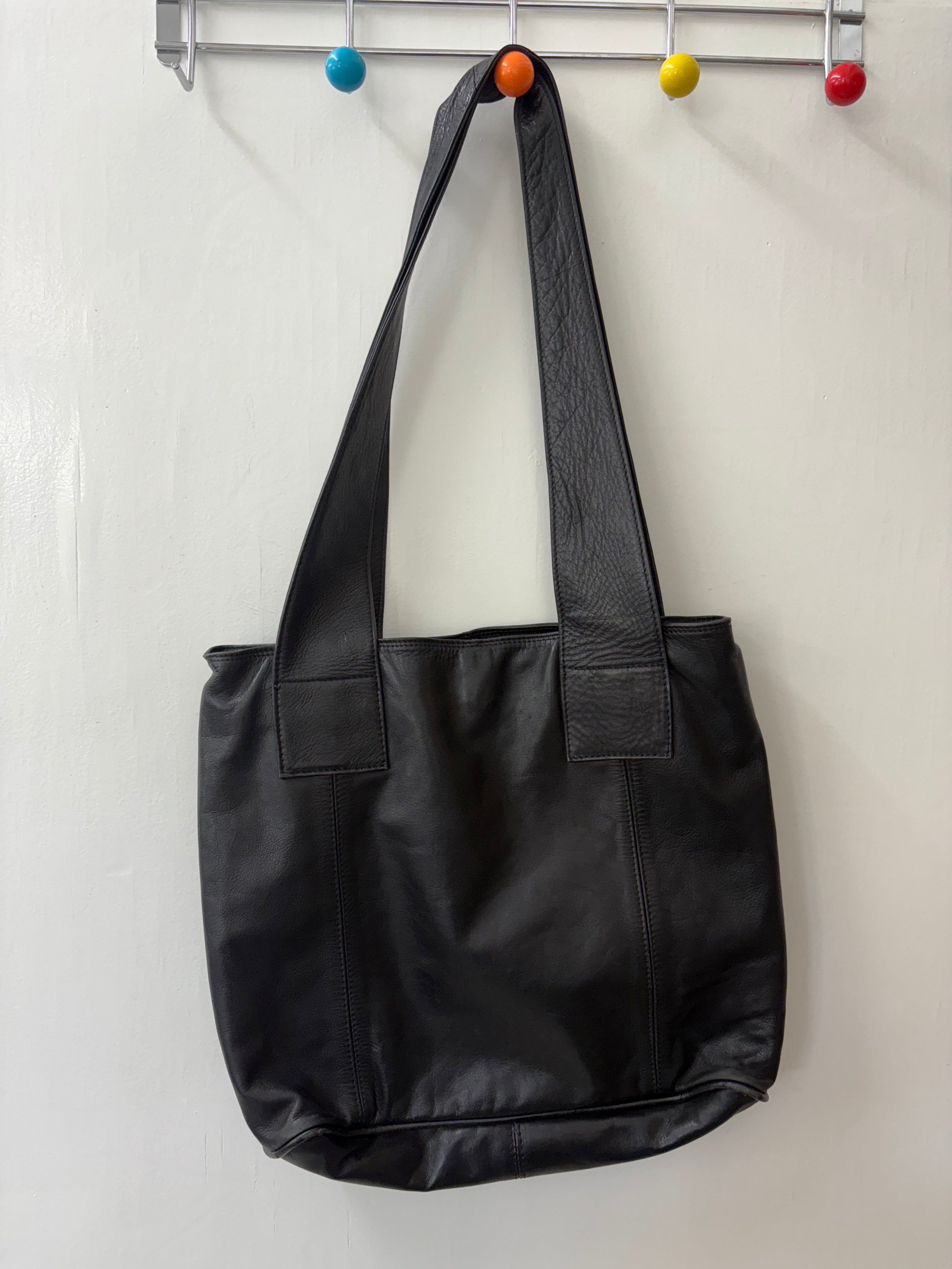 Black Leather Slouchy Tote Bag Minimal Y2K