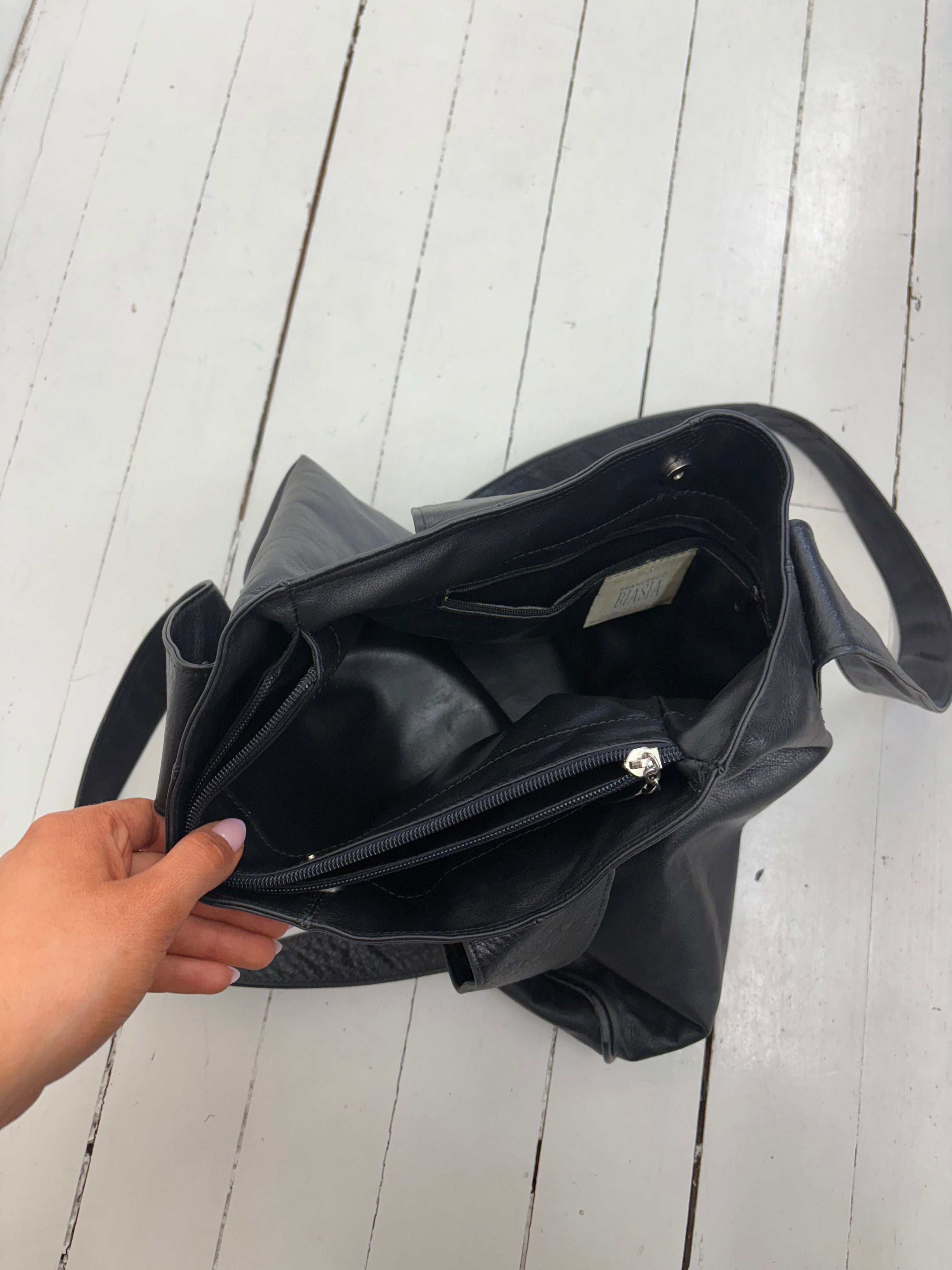 Black Leather Slouchy Tote Bag Minimal Y2K