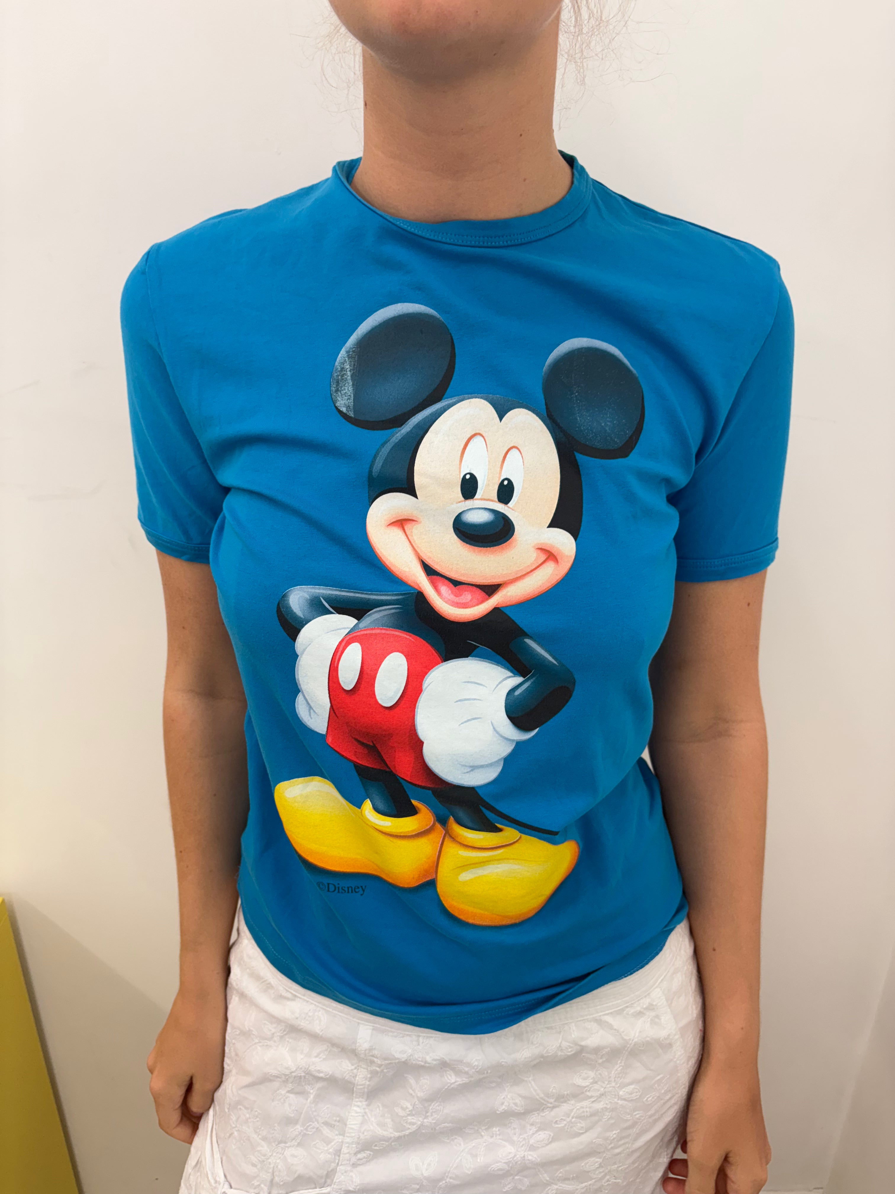 Vintage Disney Mickey Mouse Teal Graphic Baby Tee Y2K